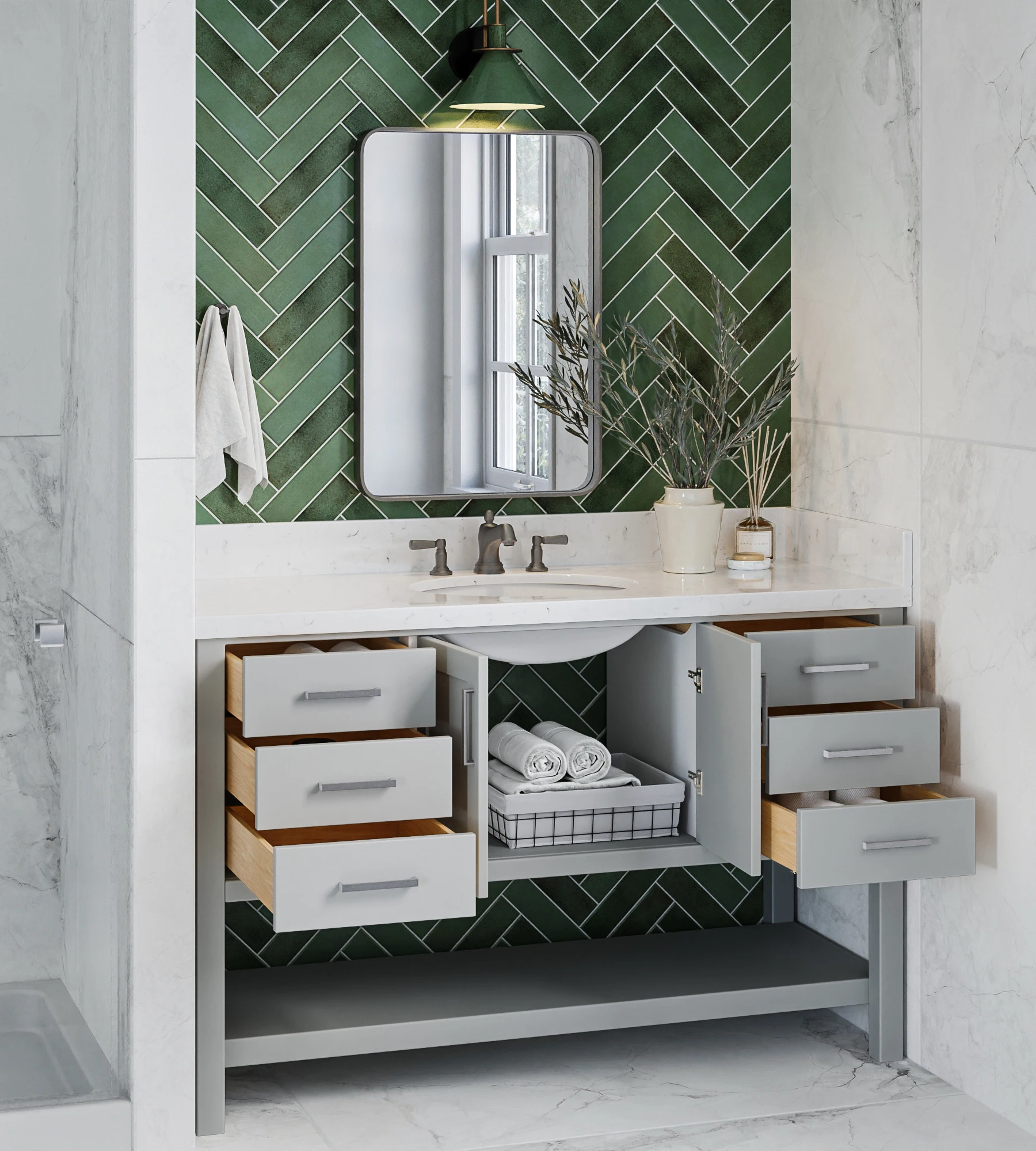 ARIEL Magnolia 54 In. Single Sink Base Cabinet In Grey