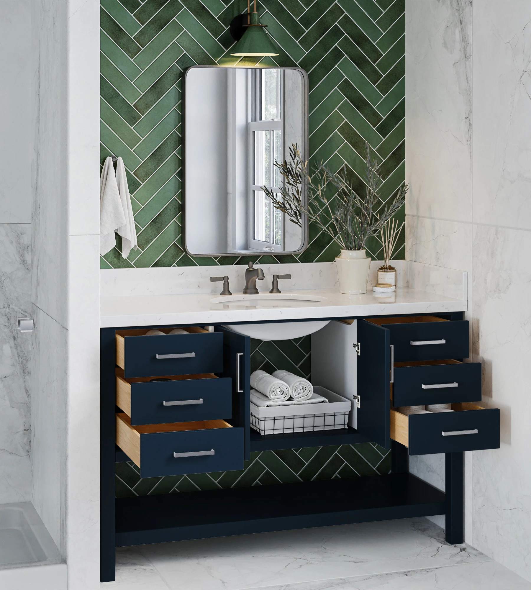 ARIEL Magnolia 54 In. Single Sink Base Cabinet In Midnight Blue