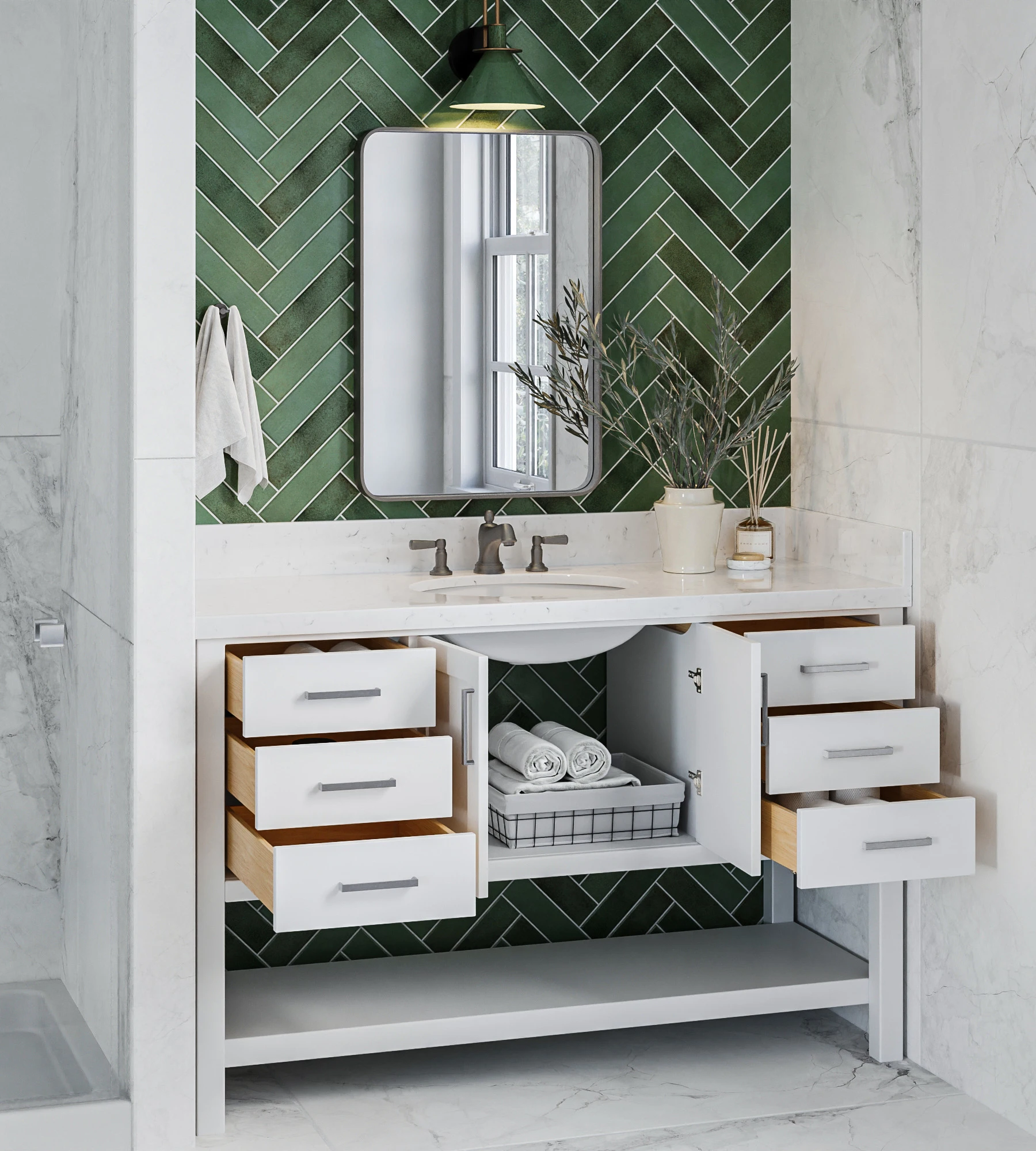 ARIEL Magnolia 54 In. Single Sink Base Cabinet In White
