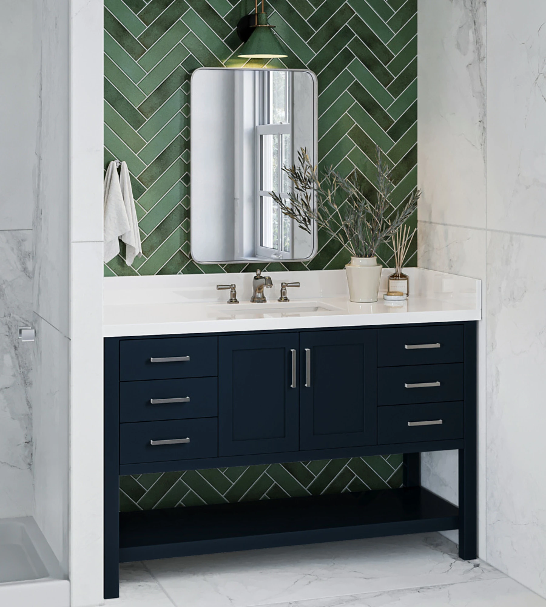ARIEL Magnolia 55 In. Rectangle Sink Vanity With White Quartz Countertop In Midnight Blue