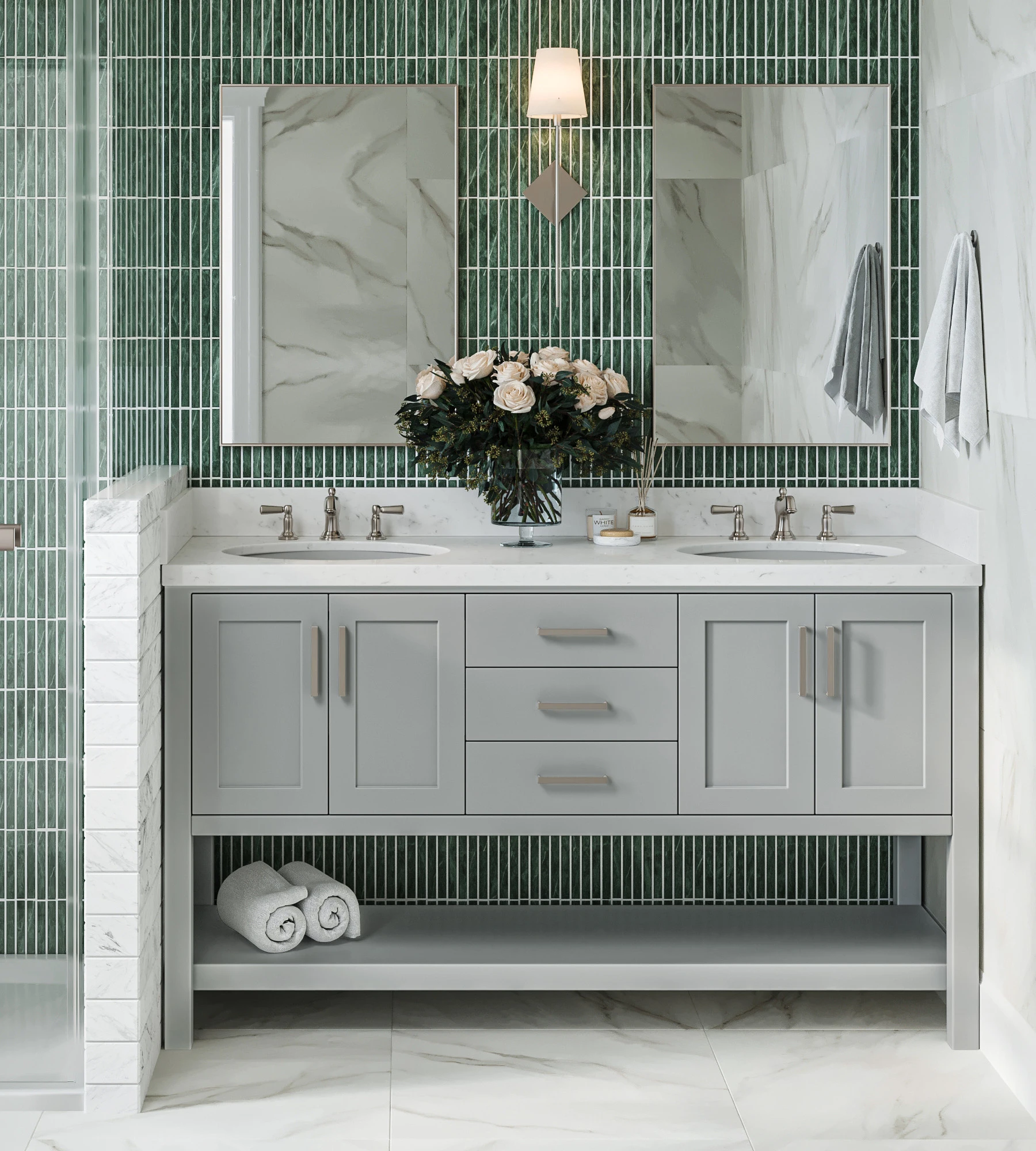 Ariel Magnolia 60 In. Double Sink Base Cabinet In Grey