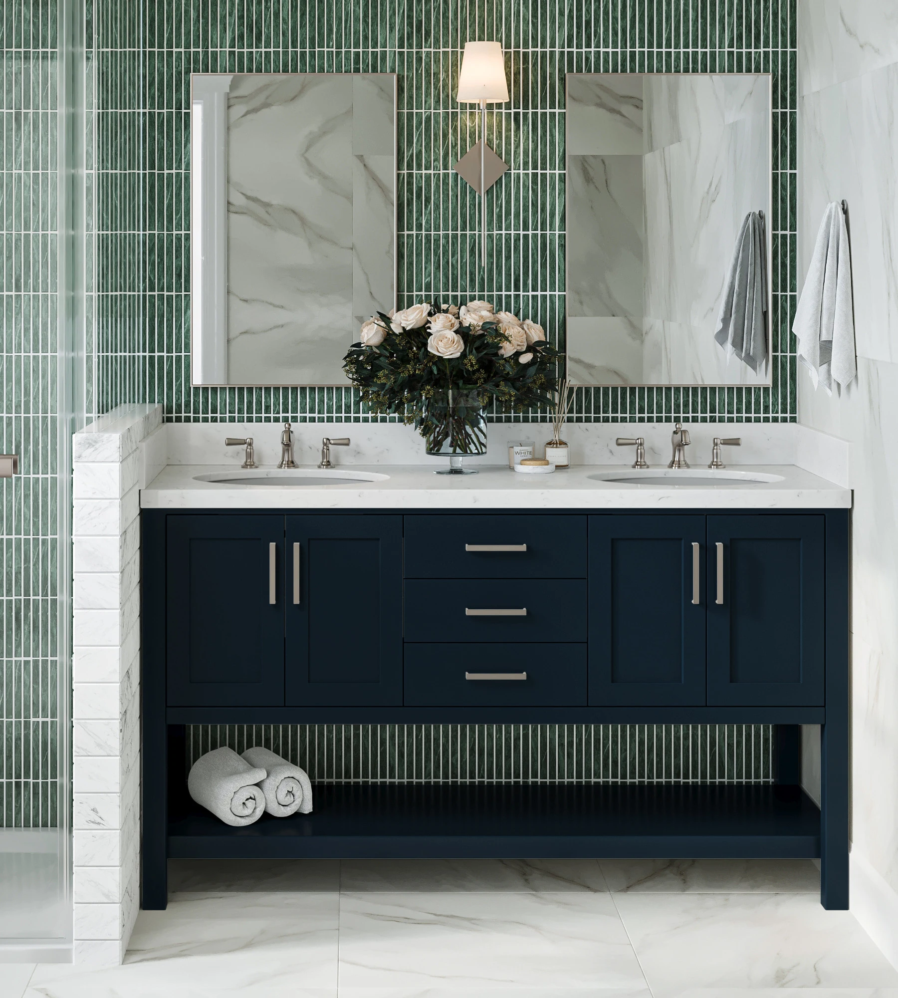 ARIEL Magnolia 60 In. Double Sink Base Cabinet In Midnight Blue