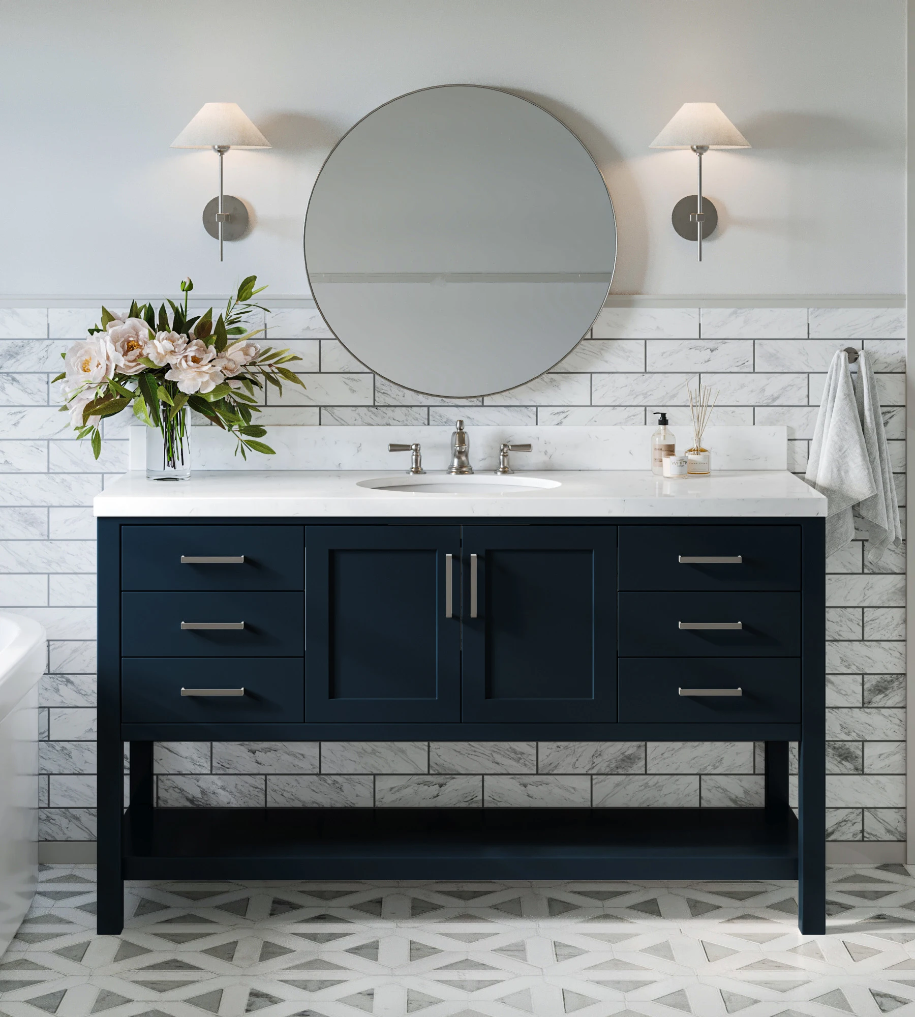 Ariel Magnolia 60 In. Single Sink Base Cabinet In Midnight Blue