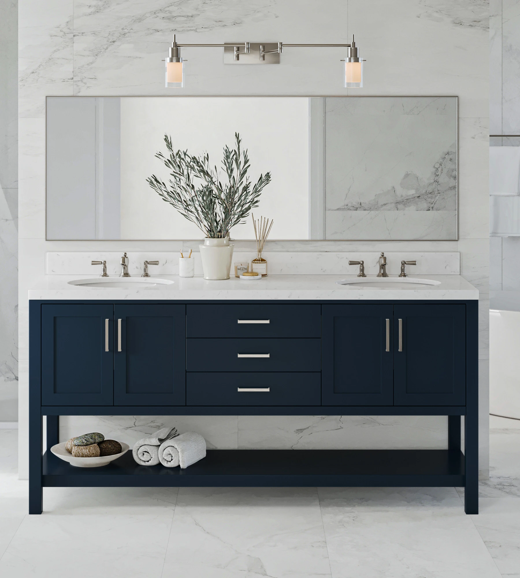 ARIEL Magnolia 72 In. Double Sink Base Cabinet In Midnight Blue