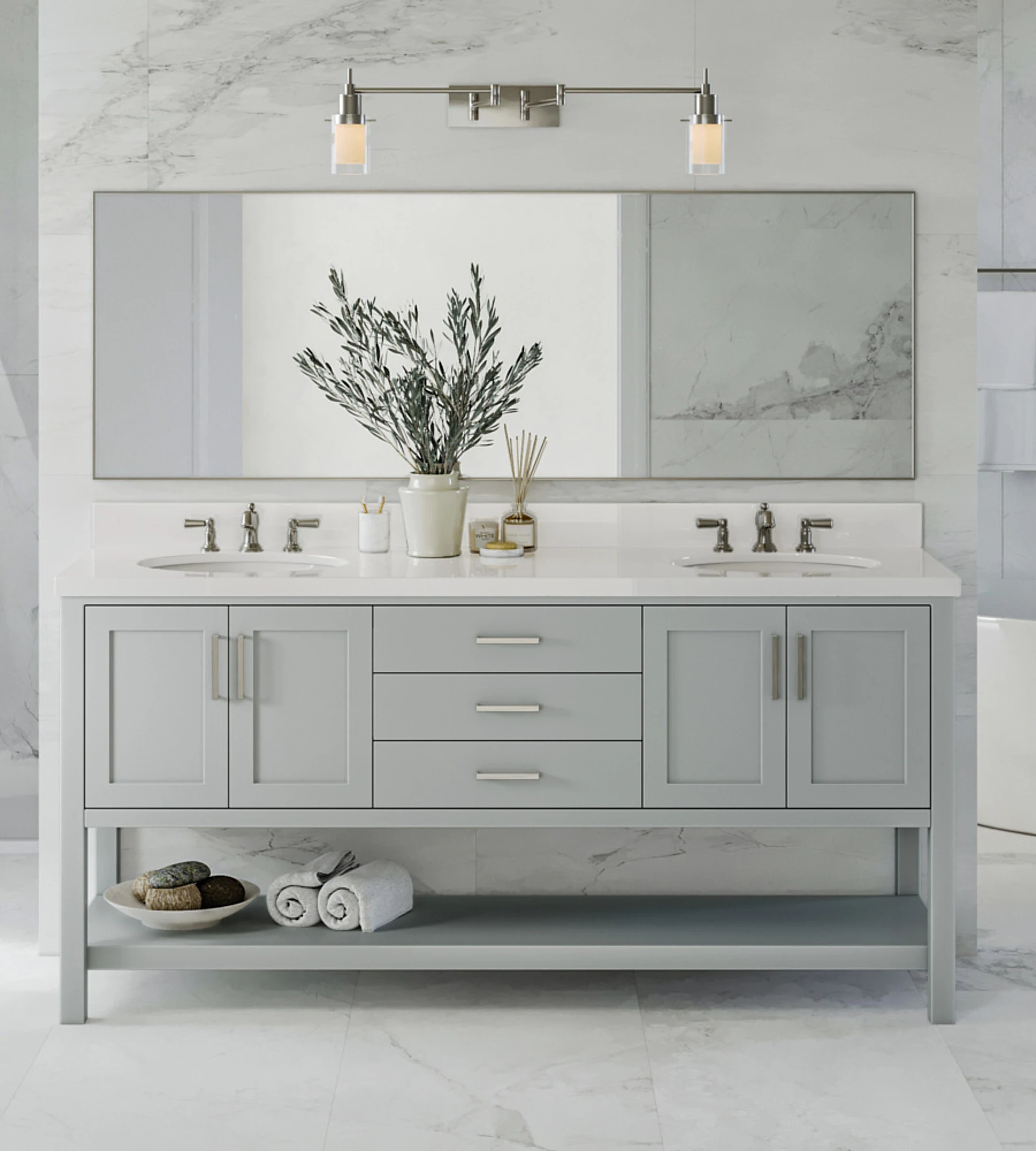 ARIEL Magnolia 73 In. Oval Sink Vanity With White Quartz Countertop In Grey
