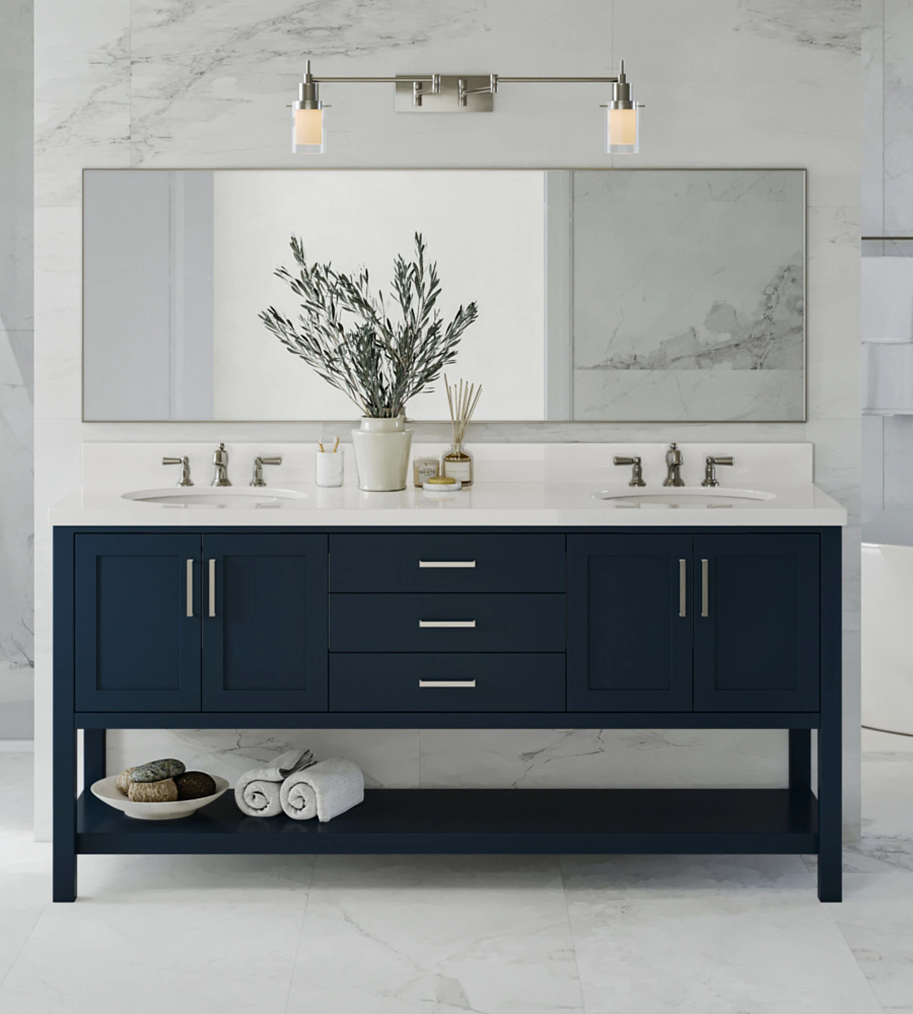 ARIEL Magnolia 73 In. Oval Sink Vanity With White Quartz Countertop In Midnight Blue