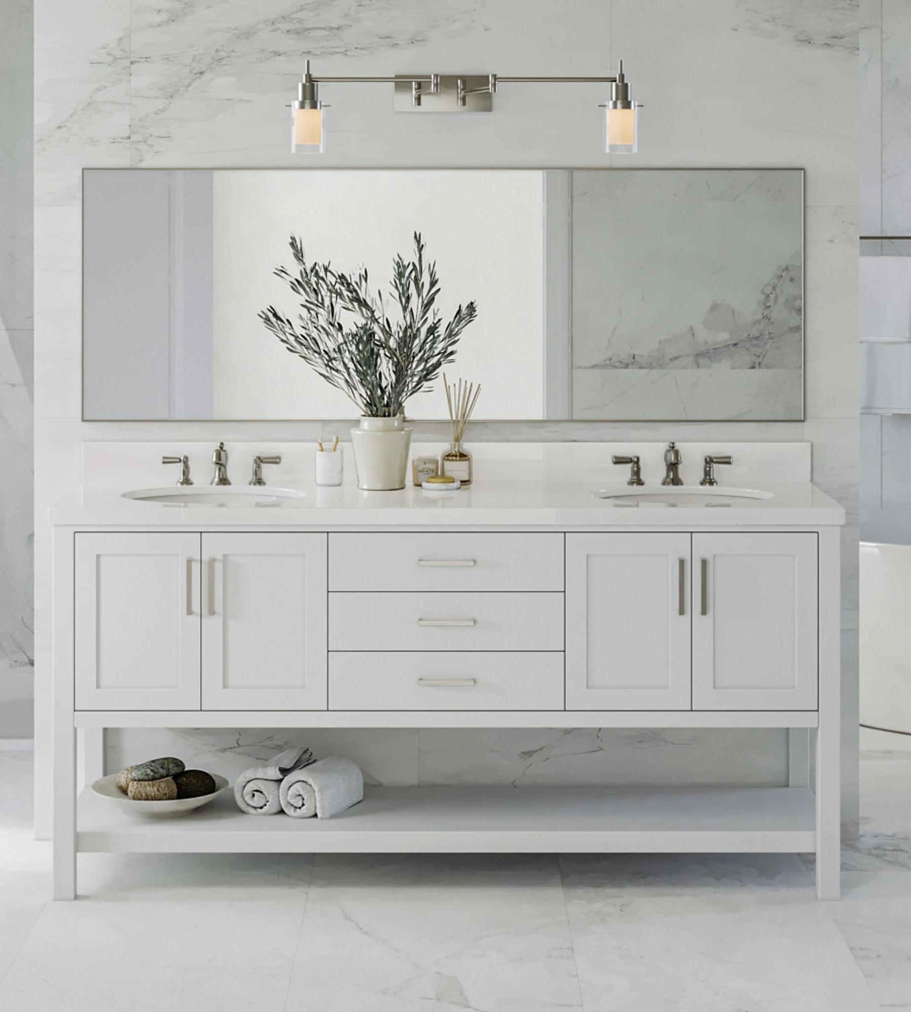 ARIEL Magnolia 73 In. Oval Sink Vanity With White Quartz Countertop In White