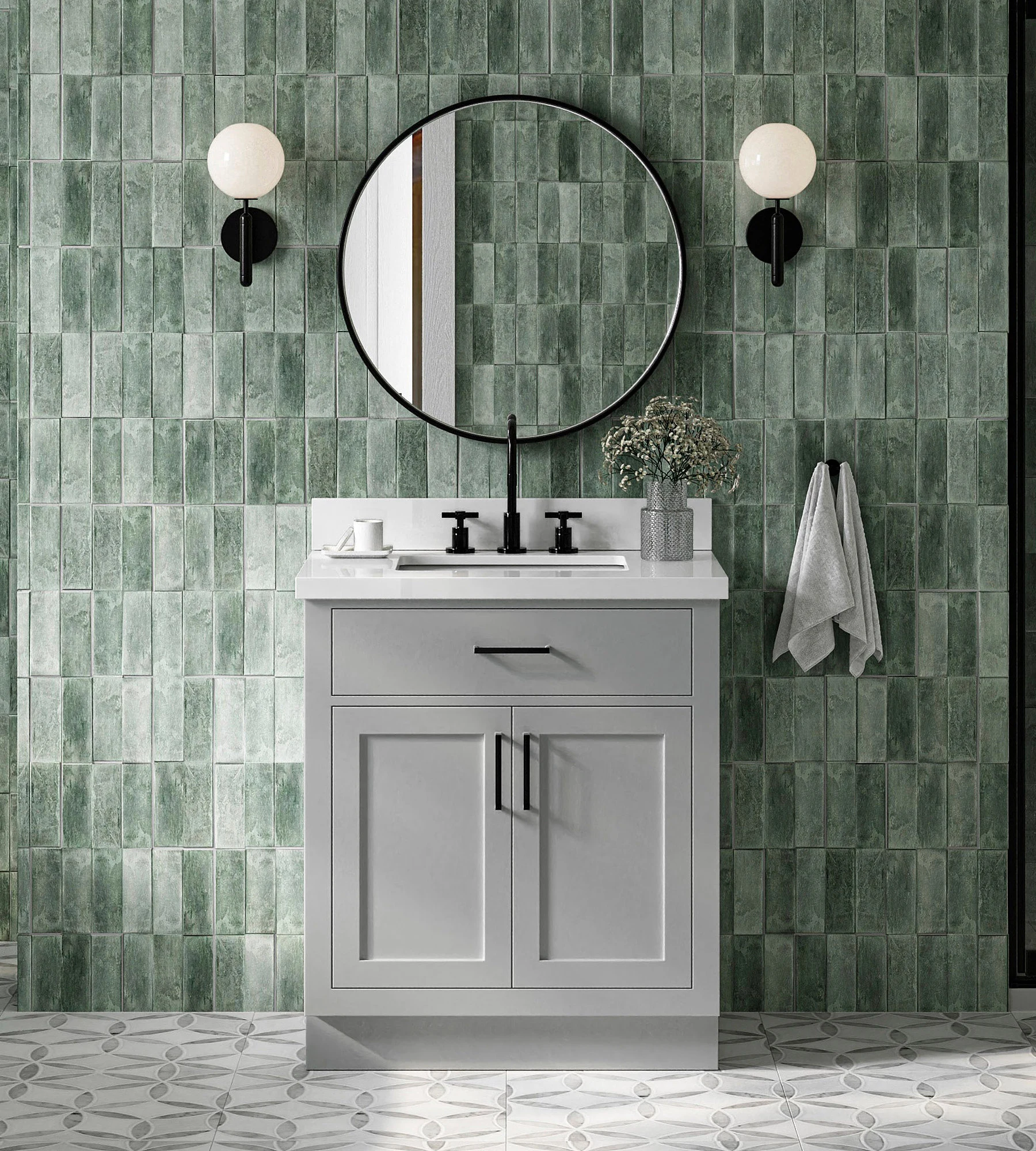 ARIEL Hepburn 30.5 In. Rectangle Sink Vanity With White Quartz Countertop 1.5" Edge In Grey