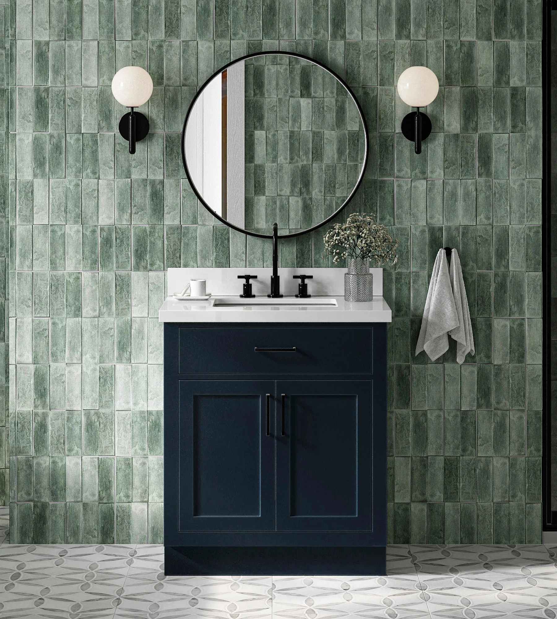ARIEL Hepburn 30.5 In. Rectangle Sink Vanity With White Quartz Countertop 1.5" Edge In Midnight Blue