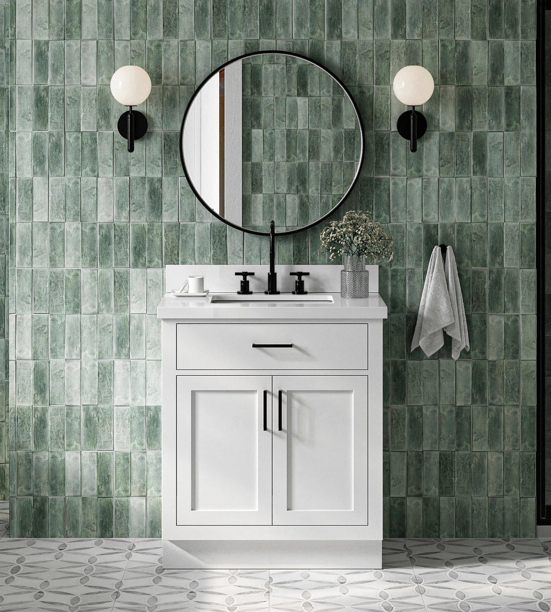 ARIEL Hepburn 30.5 In. Rectangle Sink Vanity With White Quartz Countertop 1.5" Edge In White