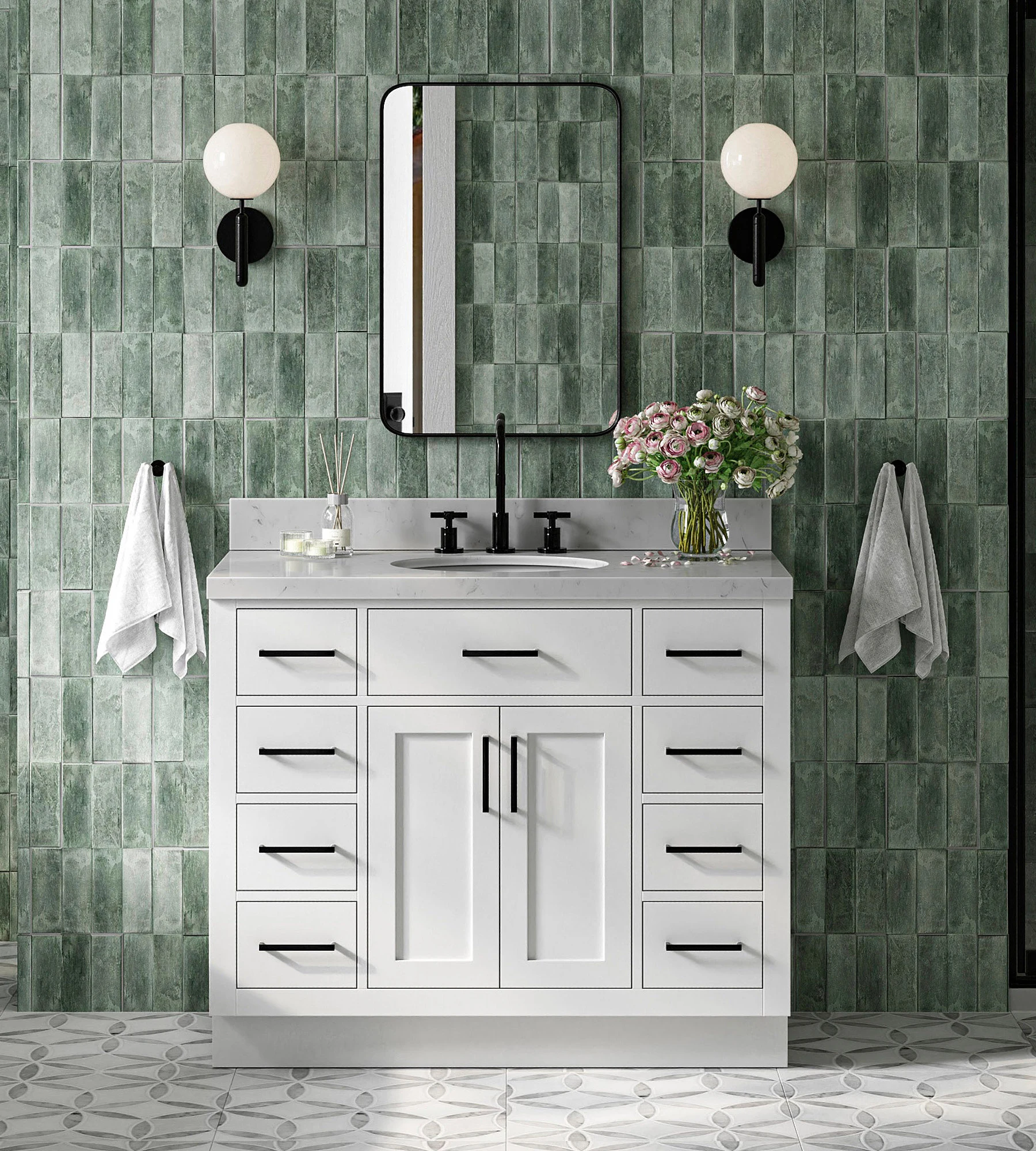 ARIEL Hepburn 42 In. Single Sink Base Cabinet In White