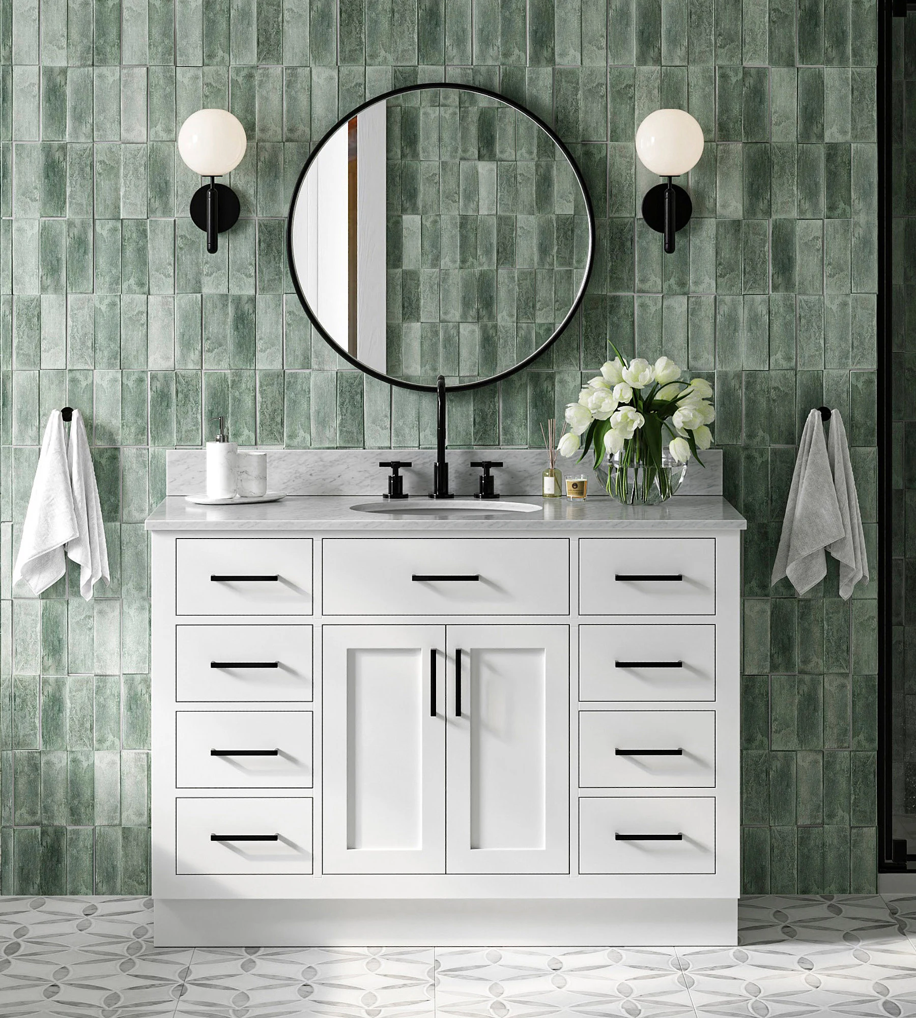 ARIEL Hepburn 48 In. Single Sink Base Cabinet In White