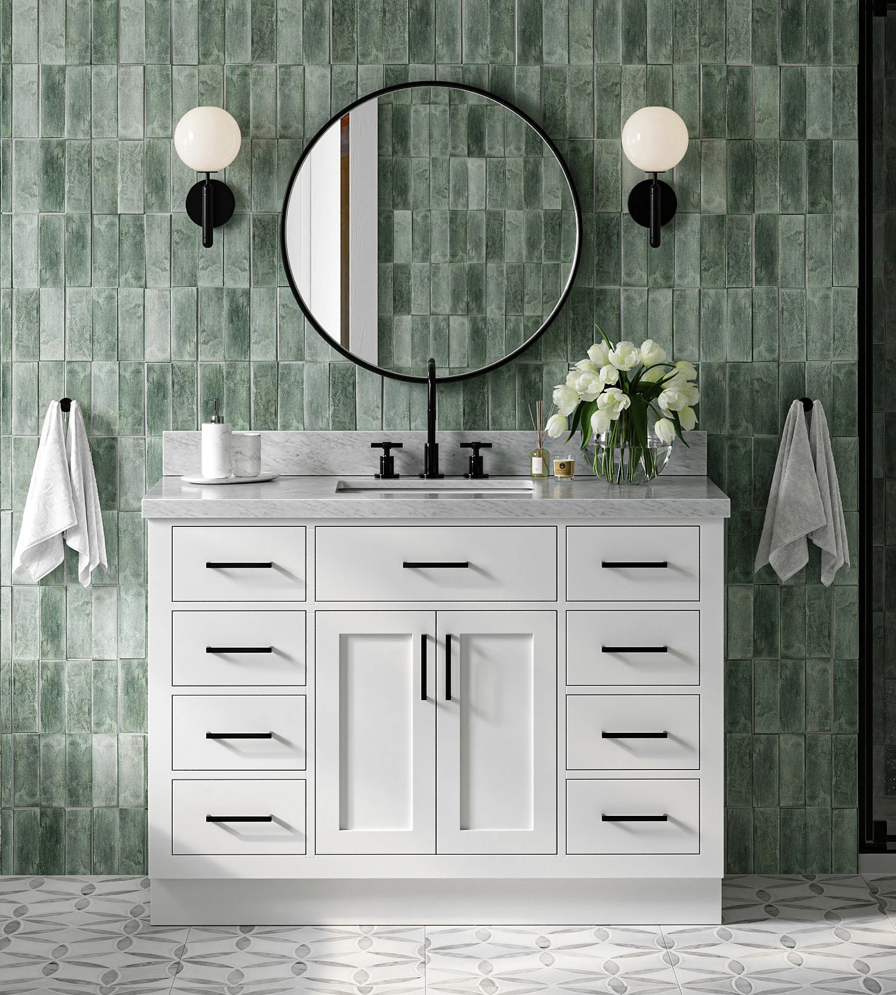 ARIEL Hepburn 49 In. Rectangle Sink Vanity With 1.5 In. Italian Carrara White Marble Countertop In White