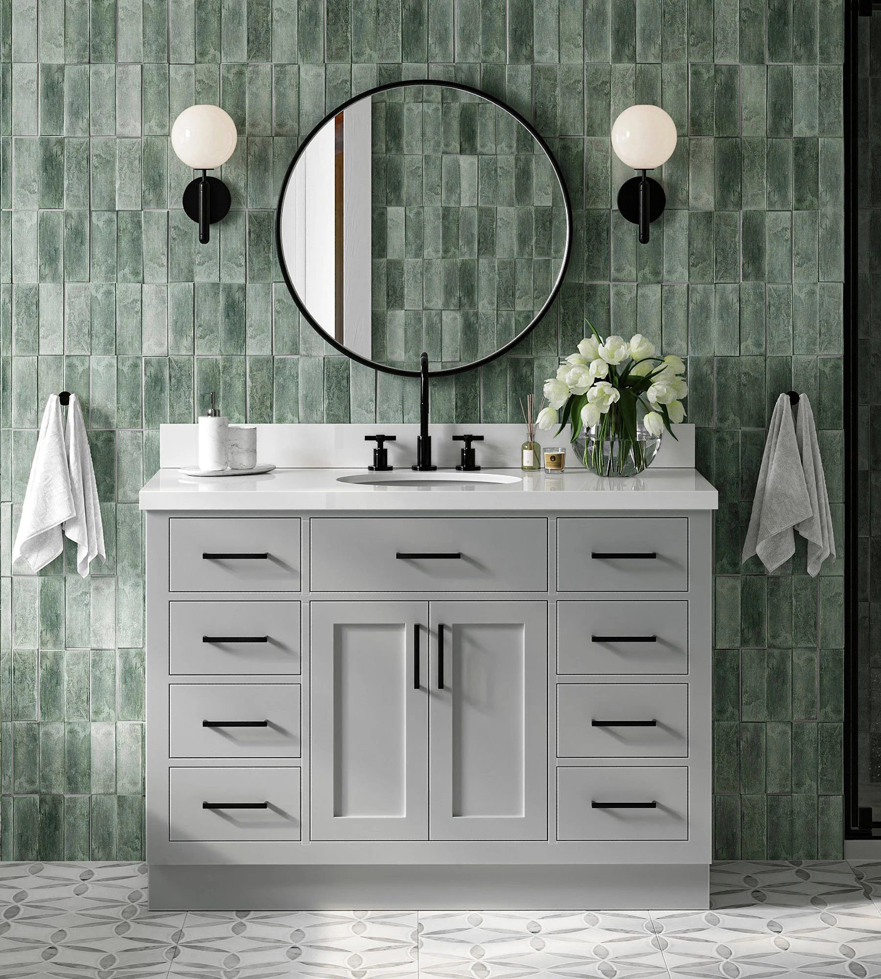 ARIEL Hepburn 49 In. Oval Sink Vanity With White Quartz Countertop In Grey