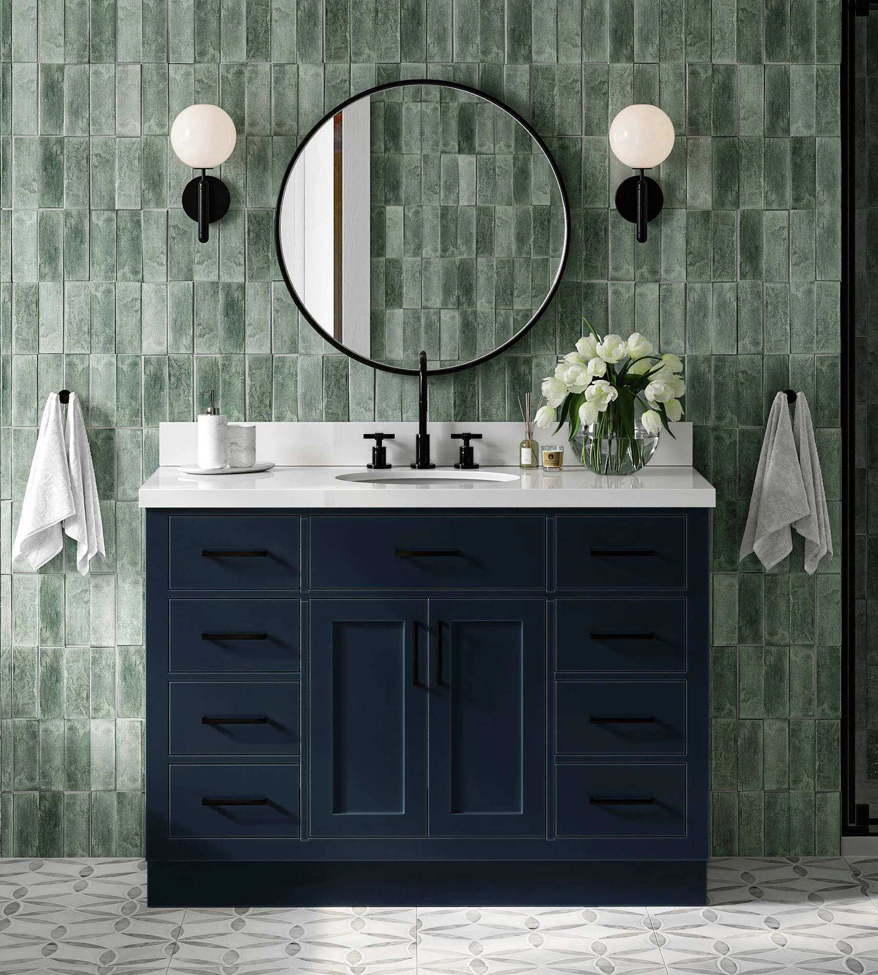 ARIEL Hepburn 49 In. Oval Sink Vanity With White Quartz Countertop In Midnight Blue