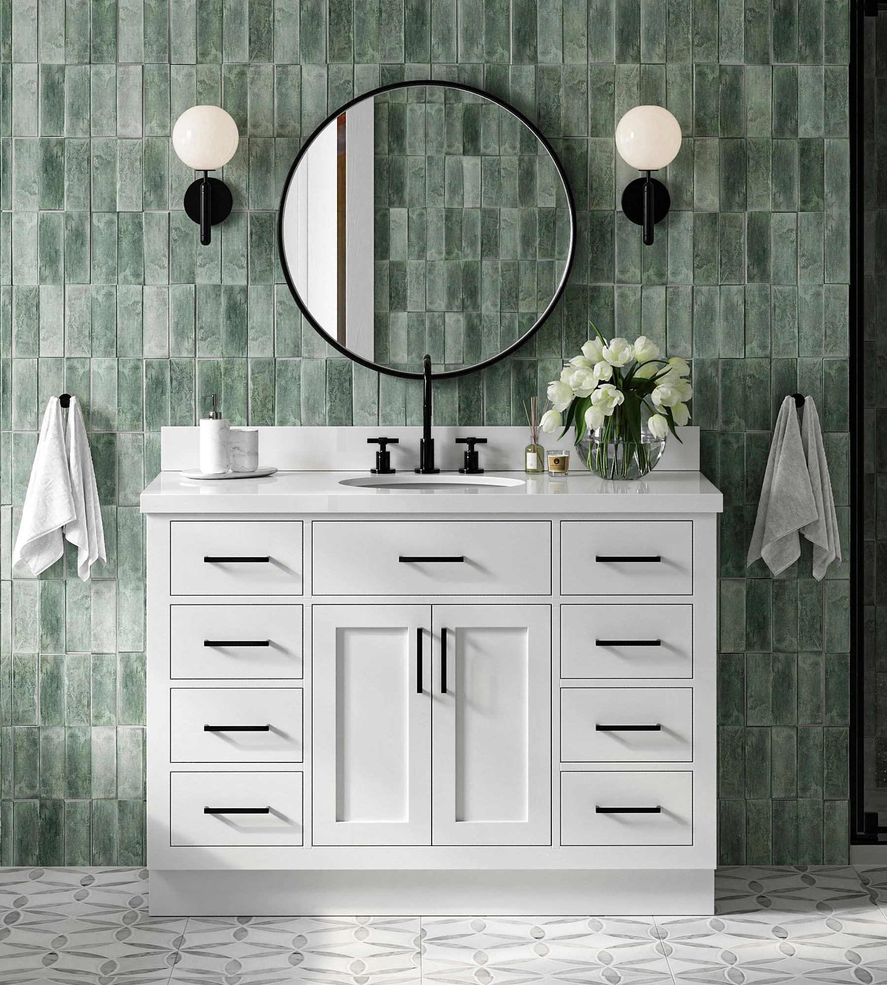 ARIEL Hepburn 49 In. Oval Sink Vanity With White Quartz Countertop In White