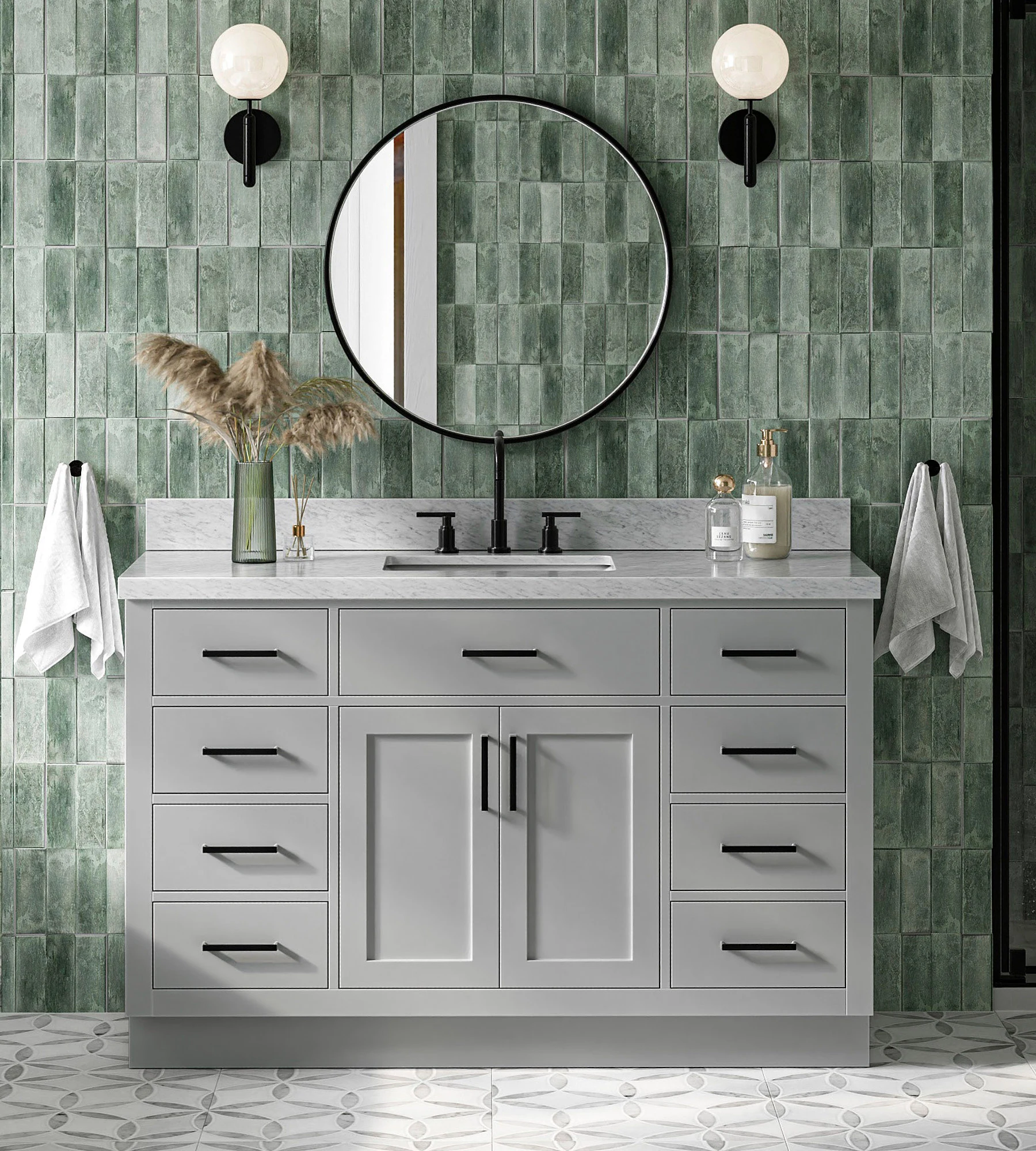 ARIEL Hepburn 55 In. Rectangle Sink Vanity With 1.5 In. Italian Carrara White Marble Countertop In Grey
