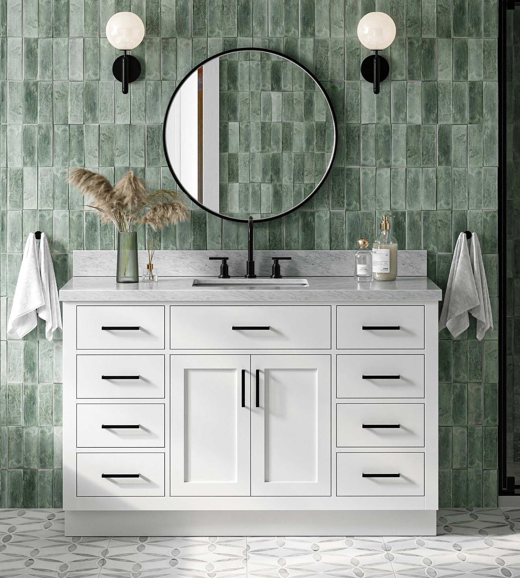 ARIEL Hepburn 55 In. Rectangle Sink Vanity With 1.5 In. Italian Carrara White Marble Countertop In White