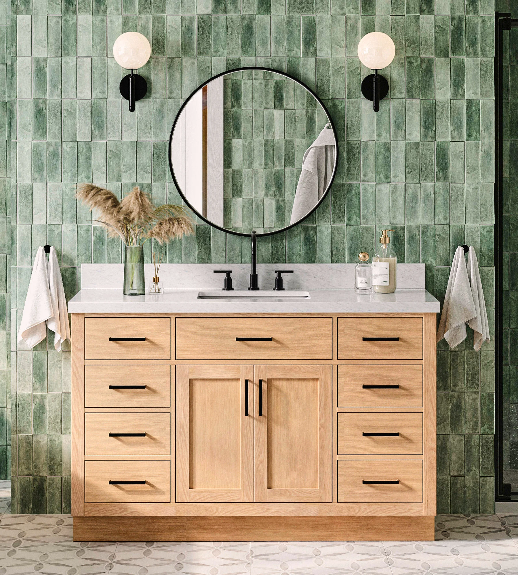 ARIEL Hepburn 55 Inch Single Rectangle Sink Bathroom Vanity With Italian Carrara Marble Countertop 1.5 Inch Edge In Oak
