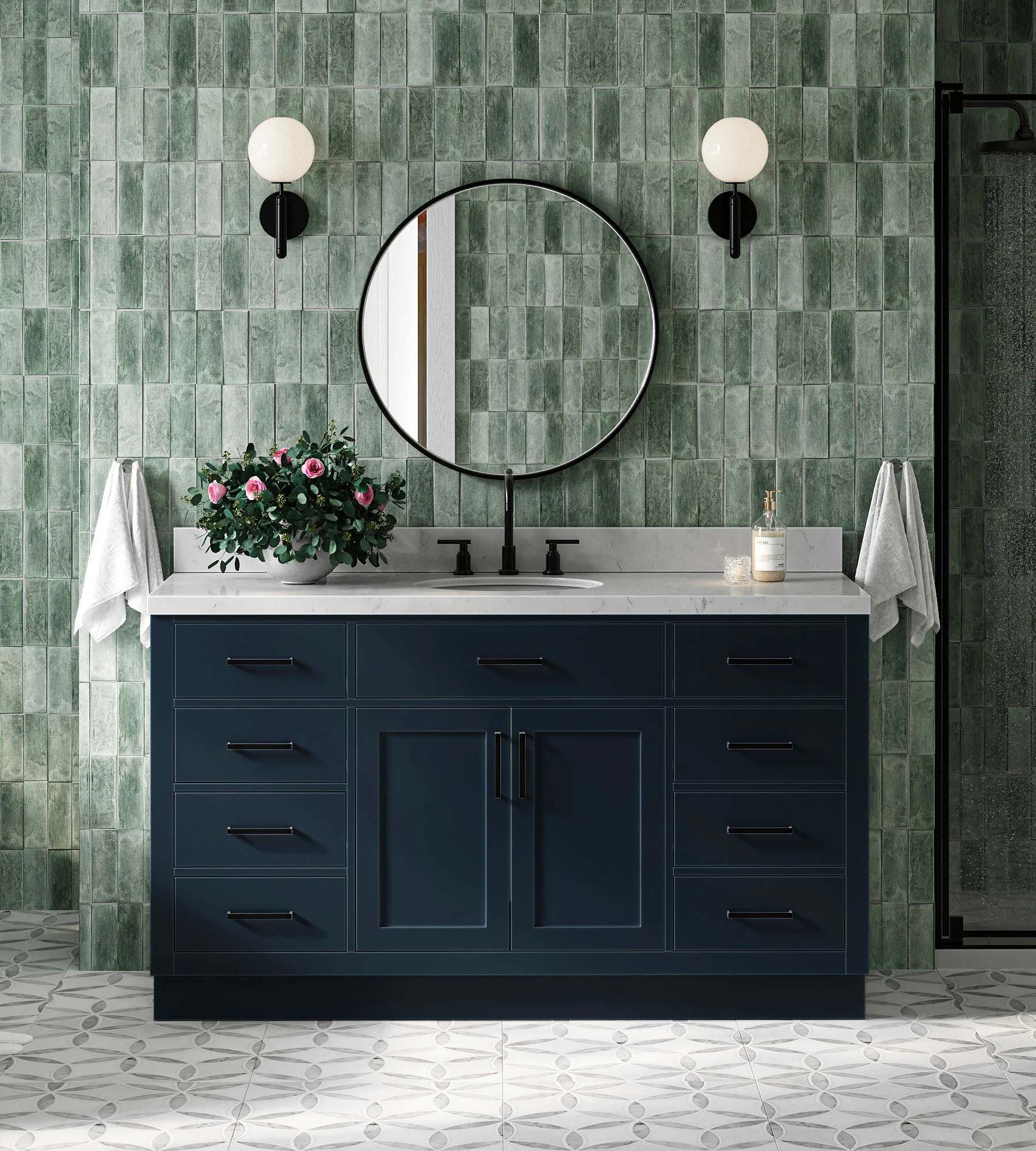 ARIEL Hepburn 60 In. Single Sink Base Cabinet In Midnight Blue