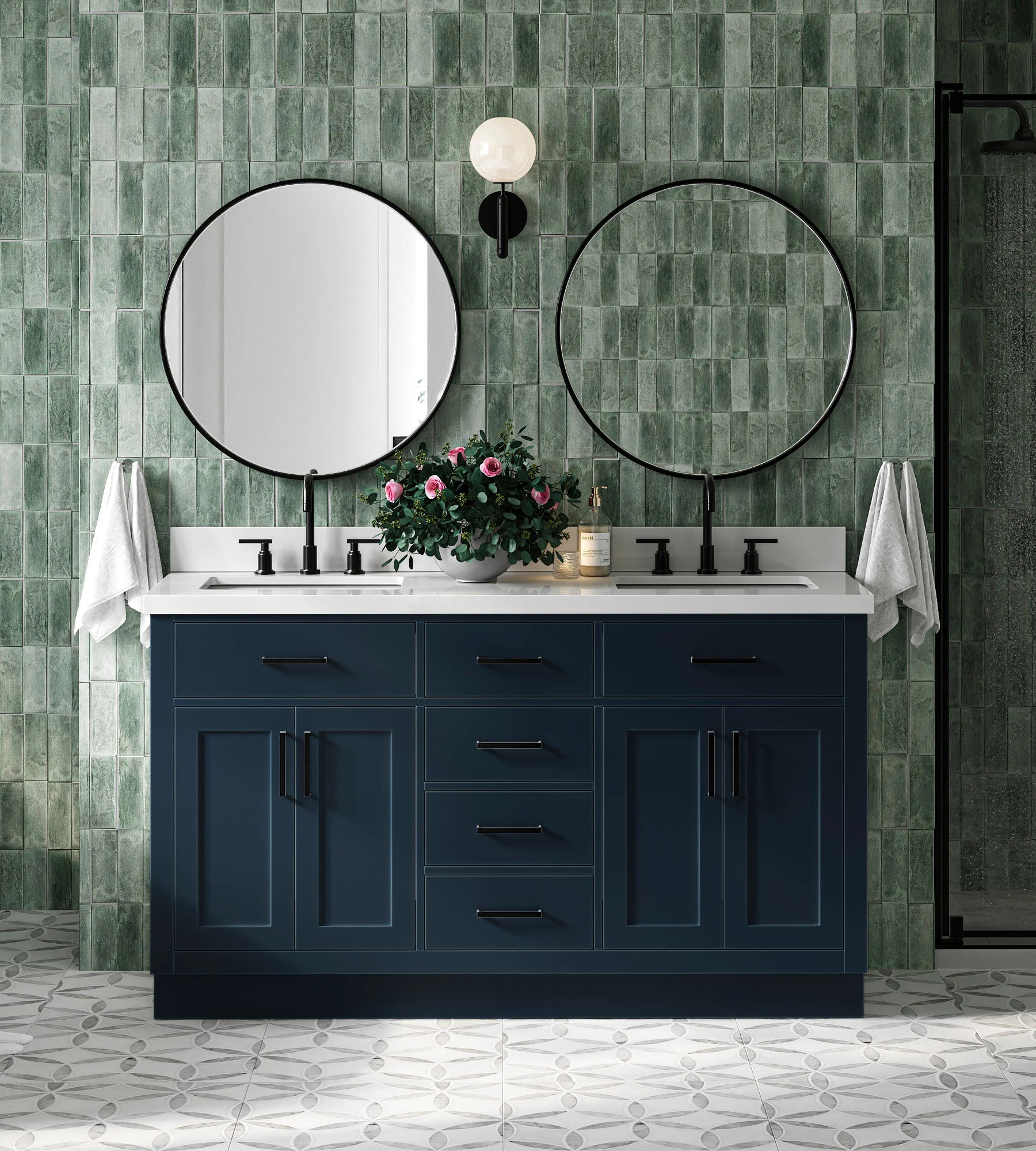 ARIEL Hepburn 61 In. Double Rectangle Sink Vanity With White Quartz Countertop In Midnight Blue