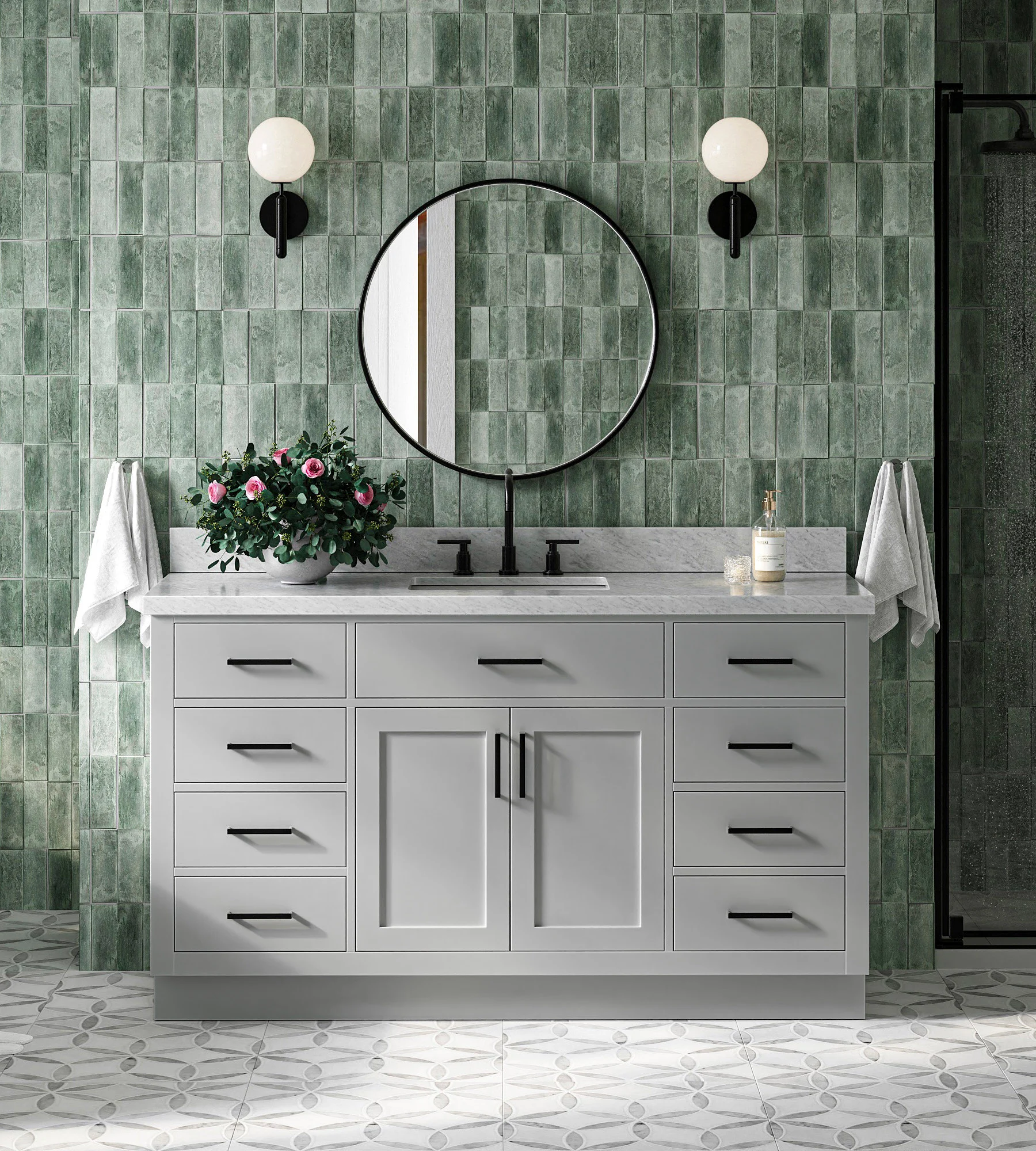ARIEL Hepburn 61 In. Rectangle Sink Vanity With 1.5 In. Italian Carrara White Marble Countertop In Grey