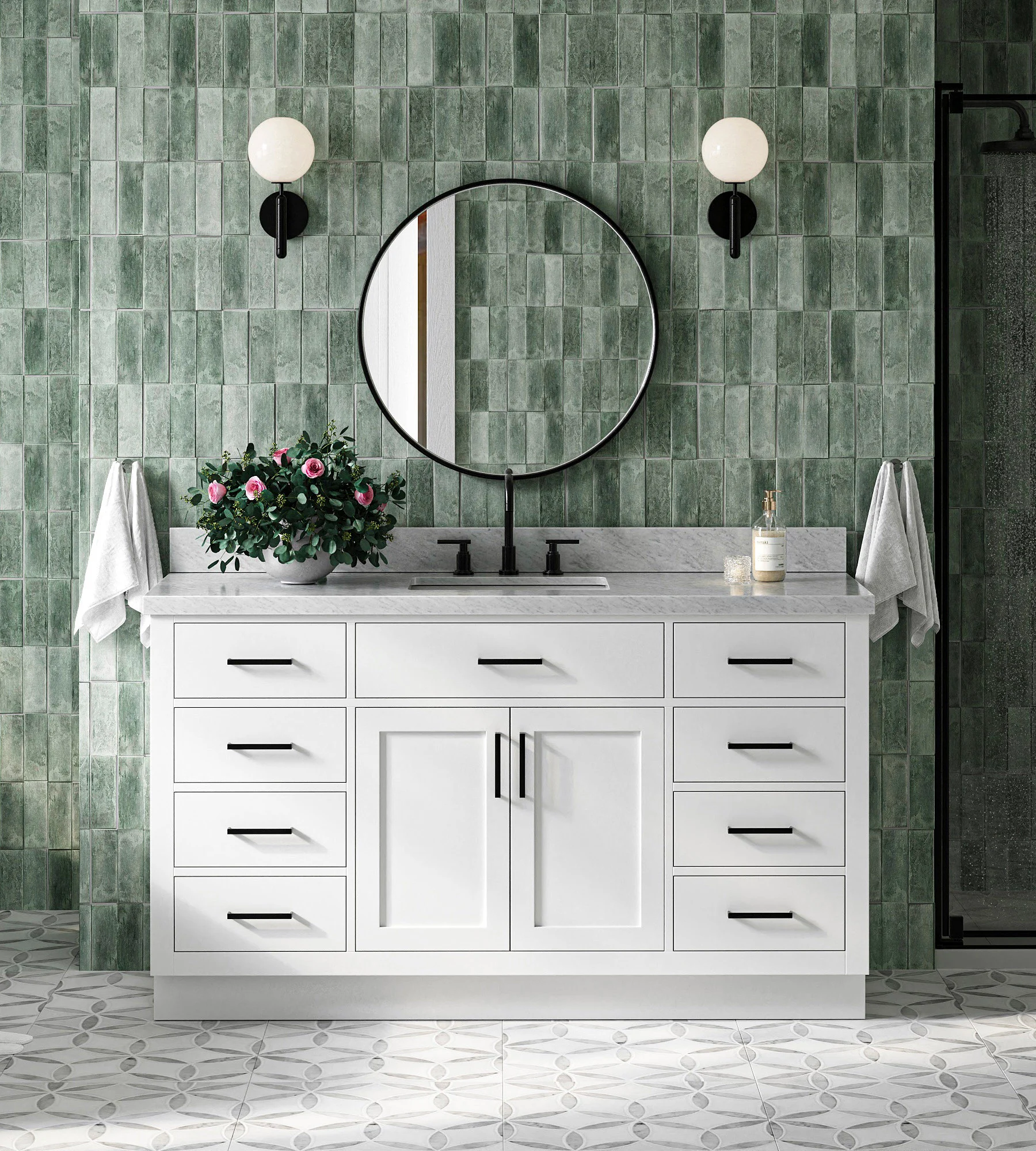 ARIEL Hepburn 61 In. Rectangle Sink Vanity With 1.5 In. Italian Carrara White Marble Countertop In White