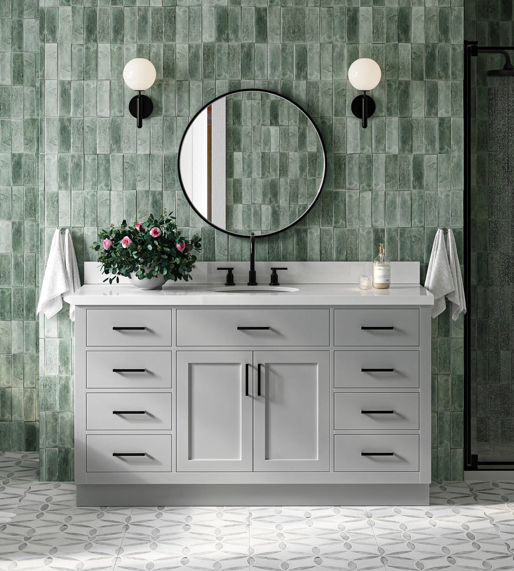 ARIEL Hepburn 61 In. Oval Sink Vanity With White Quartz Countertop In Grey