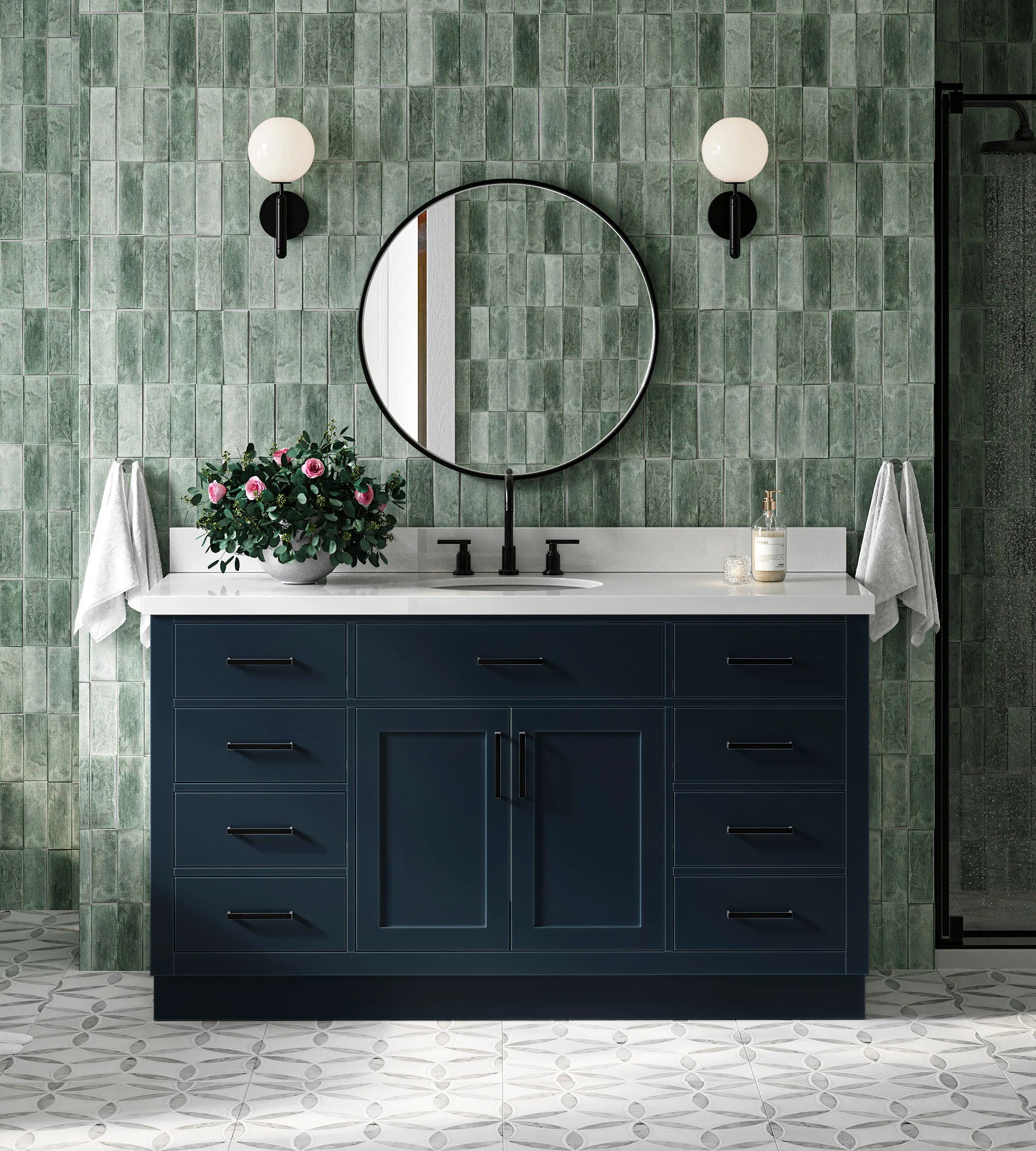 ARIEL Hepburn 61 In. Oval Sink Vanity With White Quartz Countertop In Midnight Blue