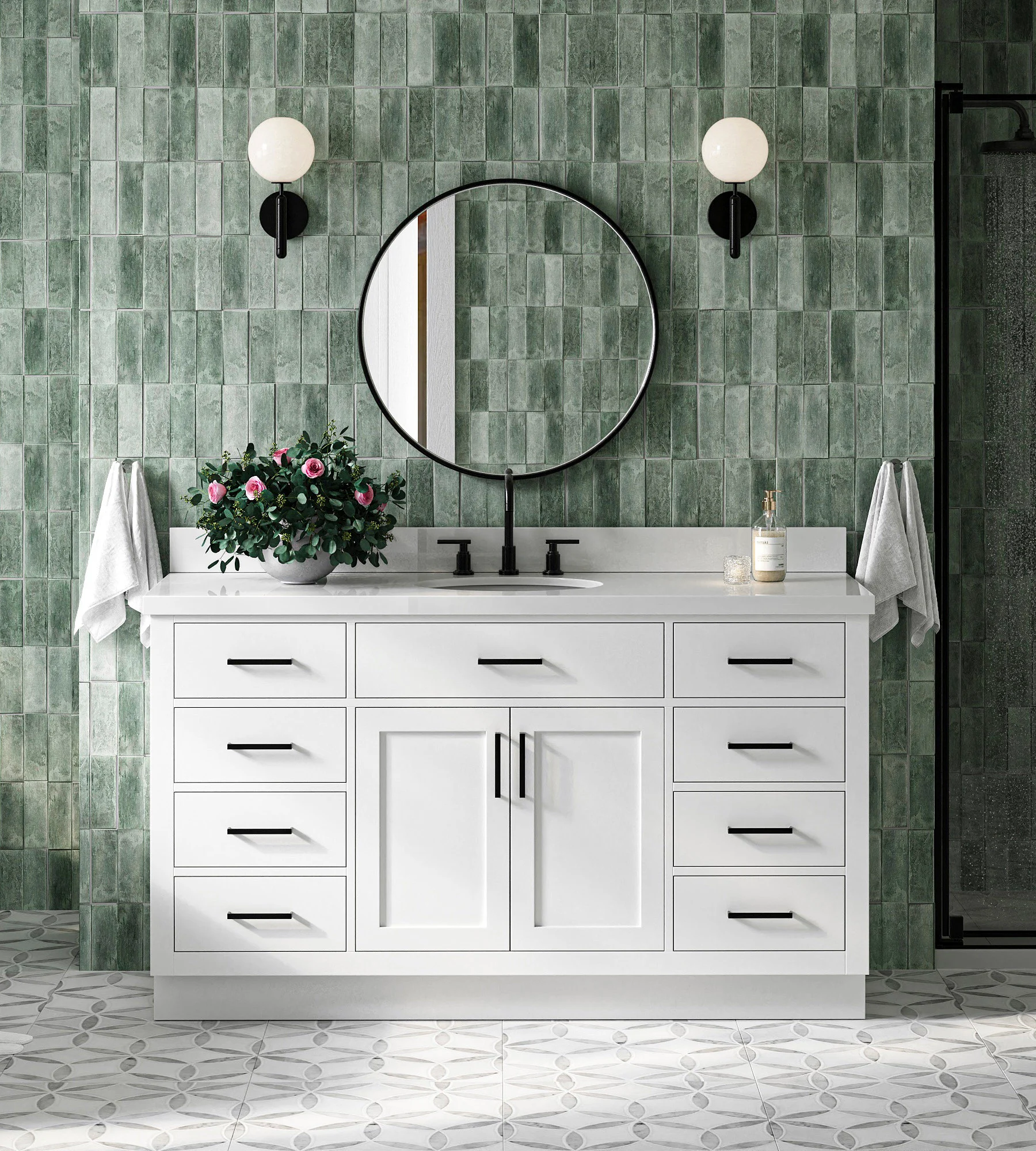 ARIEL Hepburn 61 In. Oval Sink Vanity With White Quartz Countertop In White
