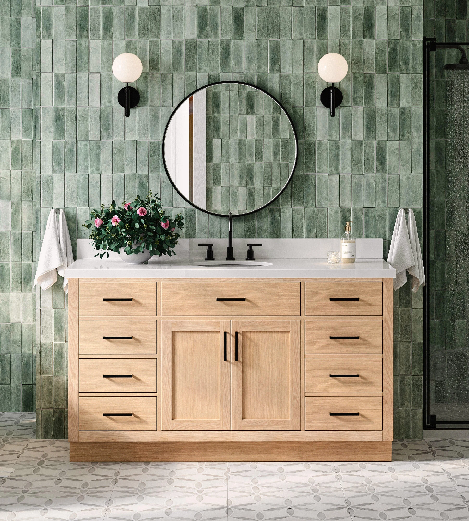 ARIEL Hepburn 61 Inch Single Oval Sink Bathroom Vanity With Pure White Quartz Countertop 1.5 Inch Edge In Oak