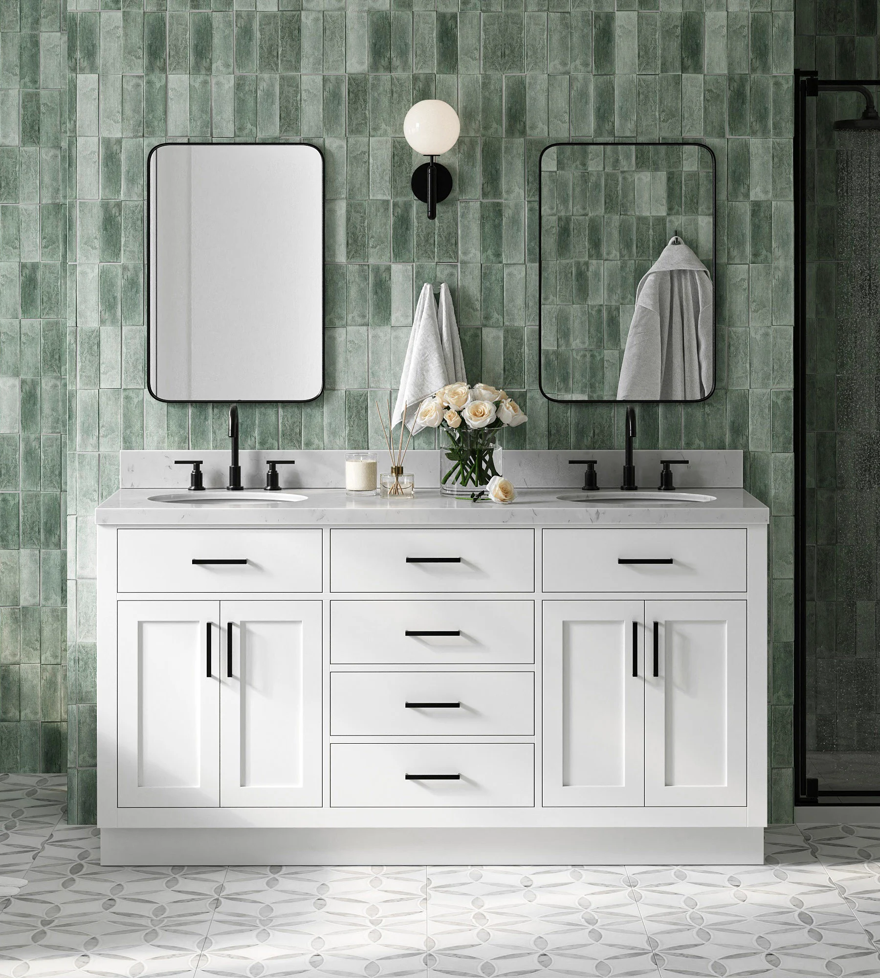 ARIEL Hepburn 66 Inch Double Sink Base Cabinet In White