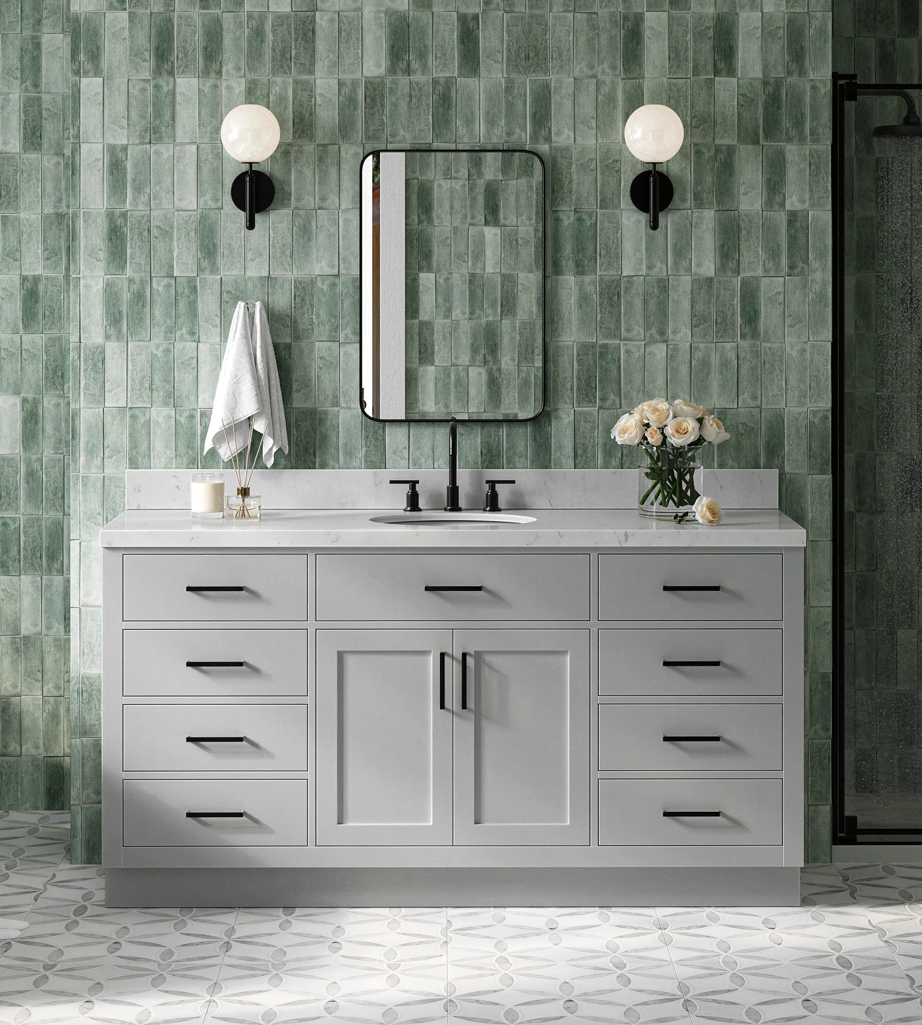 ARIEL Hepburn 66 Inch Single Sink Base Cabinet In Grey