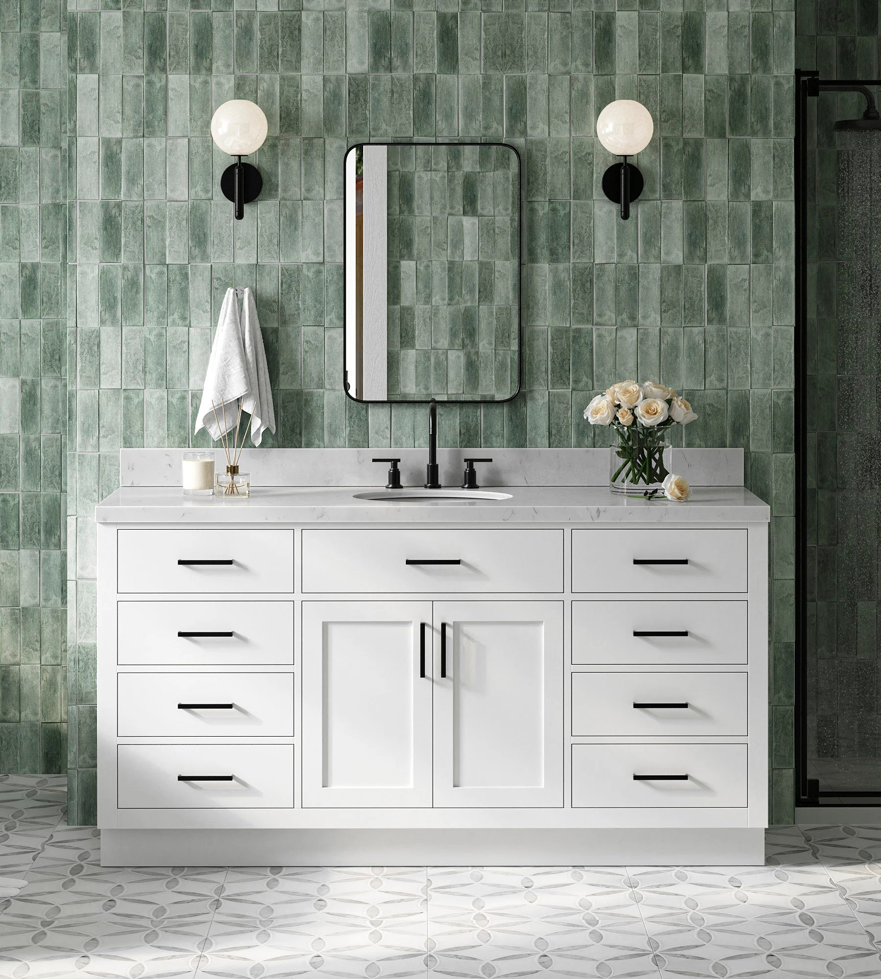 ARIEL Hepburn 66 Inch Single Sink Base Cabinet In White