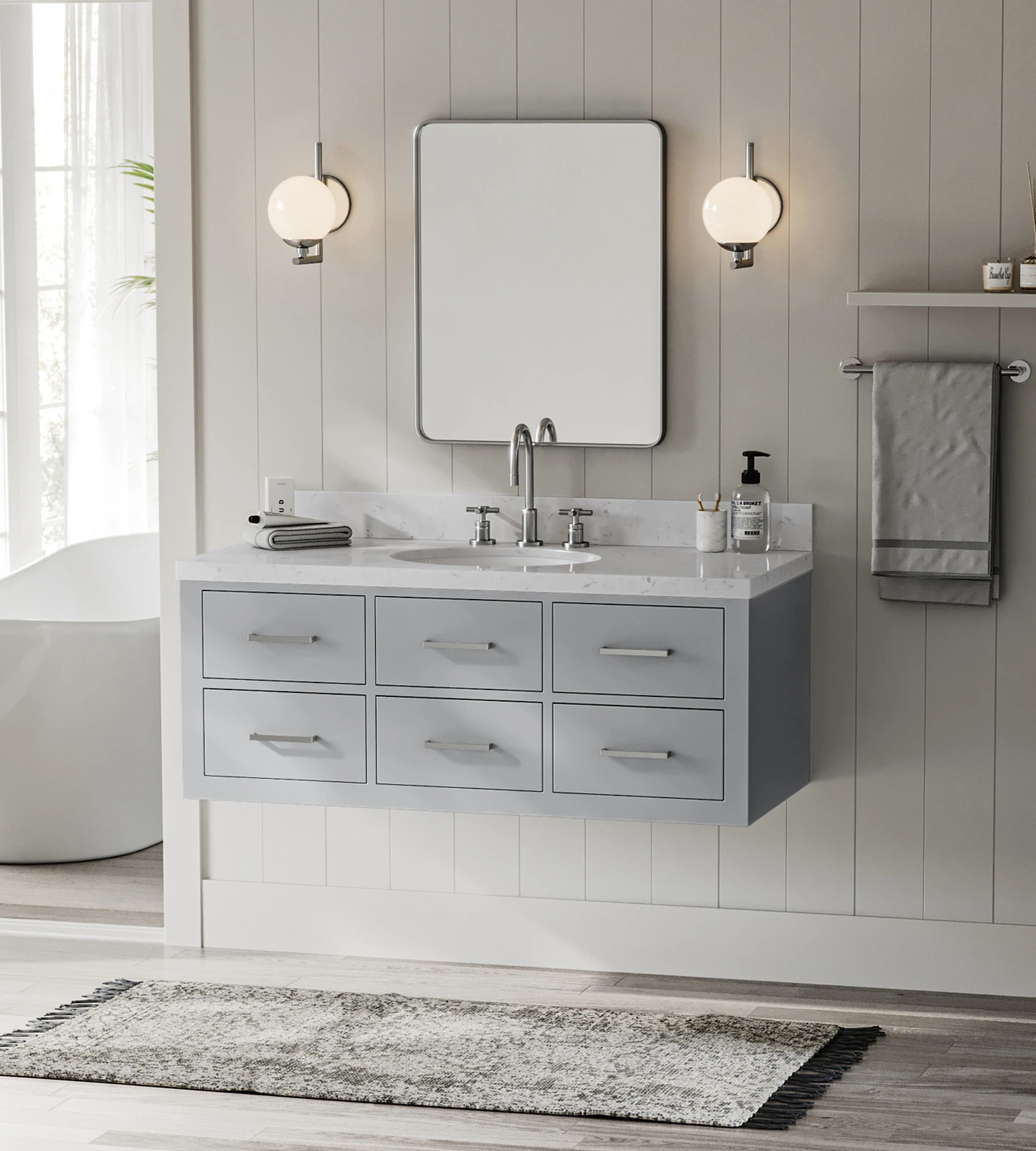 ARIEL Hutton 48 In. Single Sink Floating Bathroom Cabinet In Grey