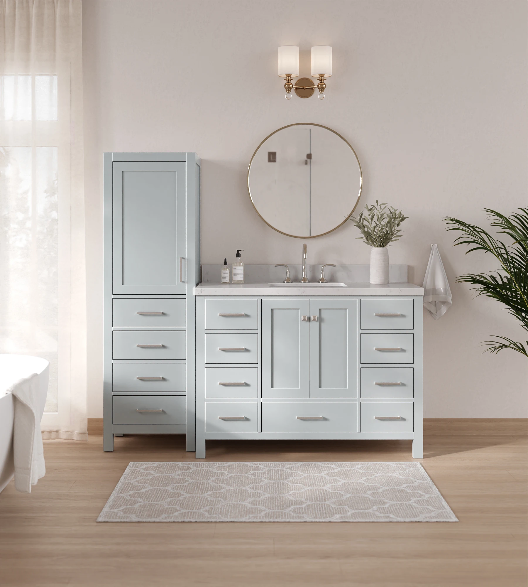 ARIEL Cambridge 68" Single Bathroom Vanity With Linen Cabinet In Grey
