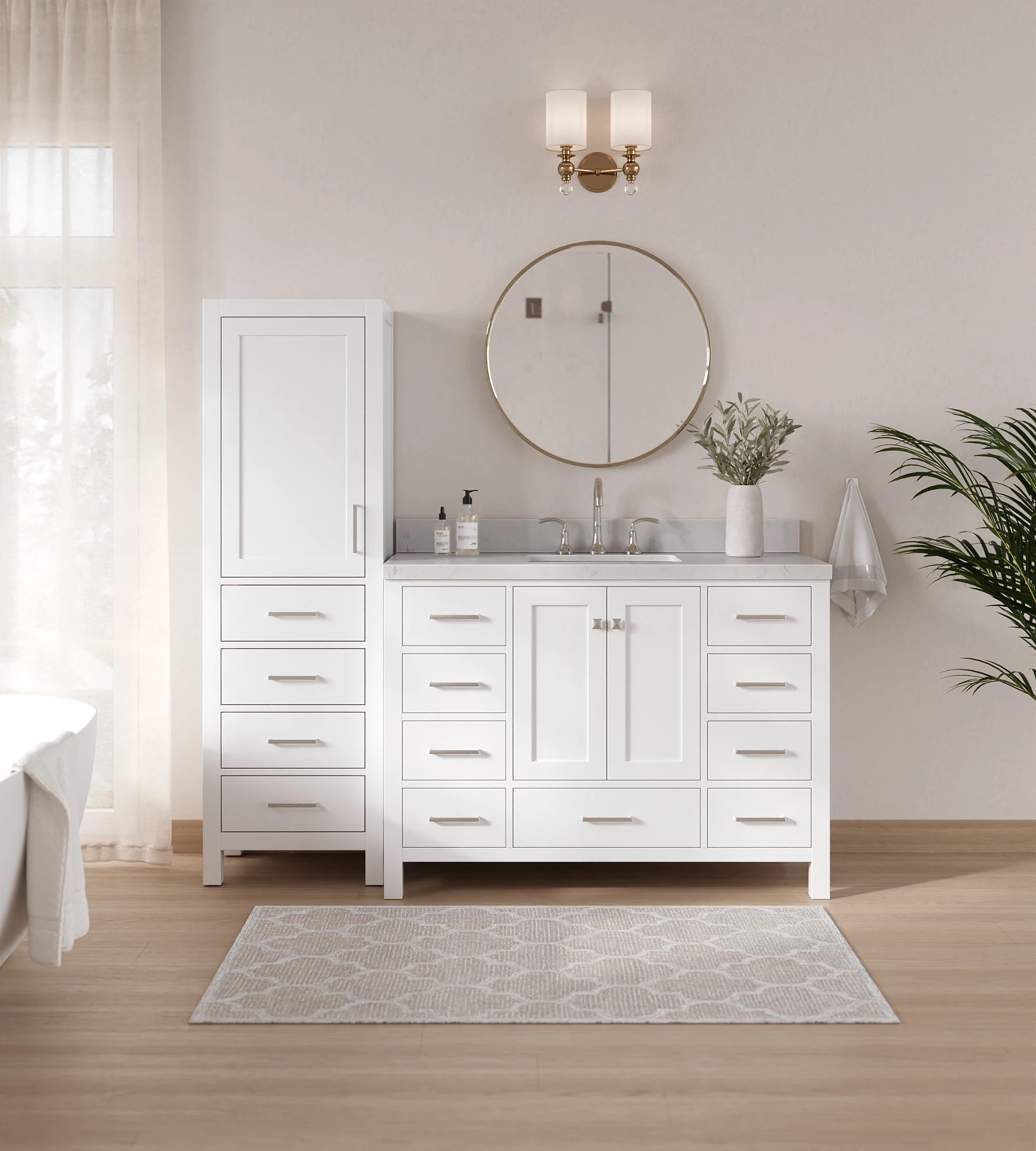 ARIEL Cambridge 68" Single Bathroom Vanity With Linen Cabinet In White