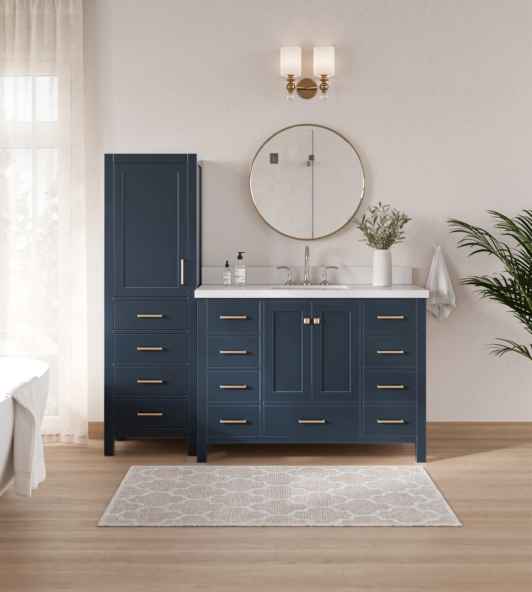 ARIEL Cambridge 69" Single Bathroom Vanity With Linen Cabinet In Midnight Blue