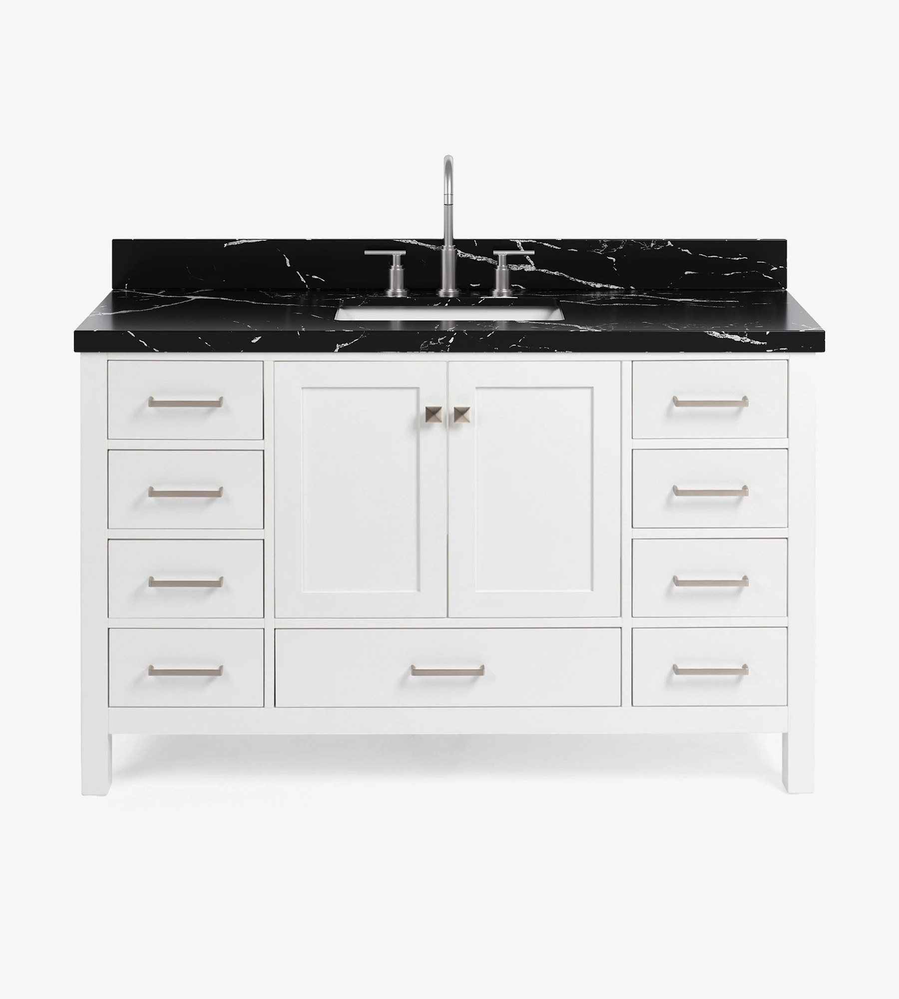 ARIEL 54 Inch Nero Marquina Black Quartz Bathroom Vanity Countertop With Undermount Rectangle Single Sink And Includes Backsplash