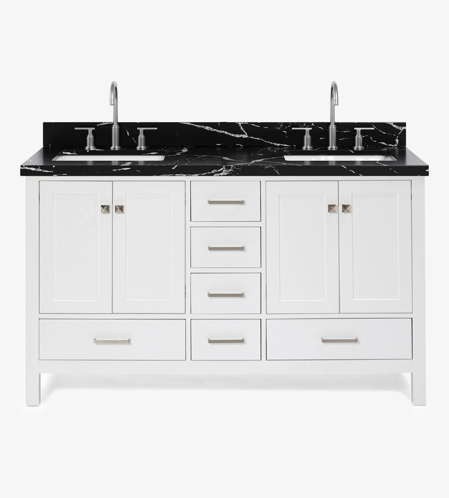 ARIEL 60 Inch Nero Marquina Black Quartz Bathroom Vanity Countertop With Undermount Rectangle Double Sink And Includes Backsplash