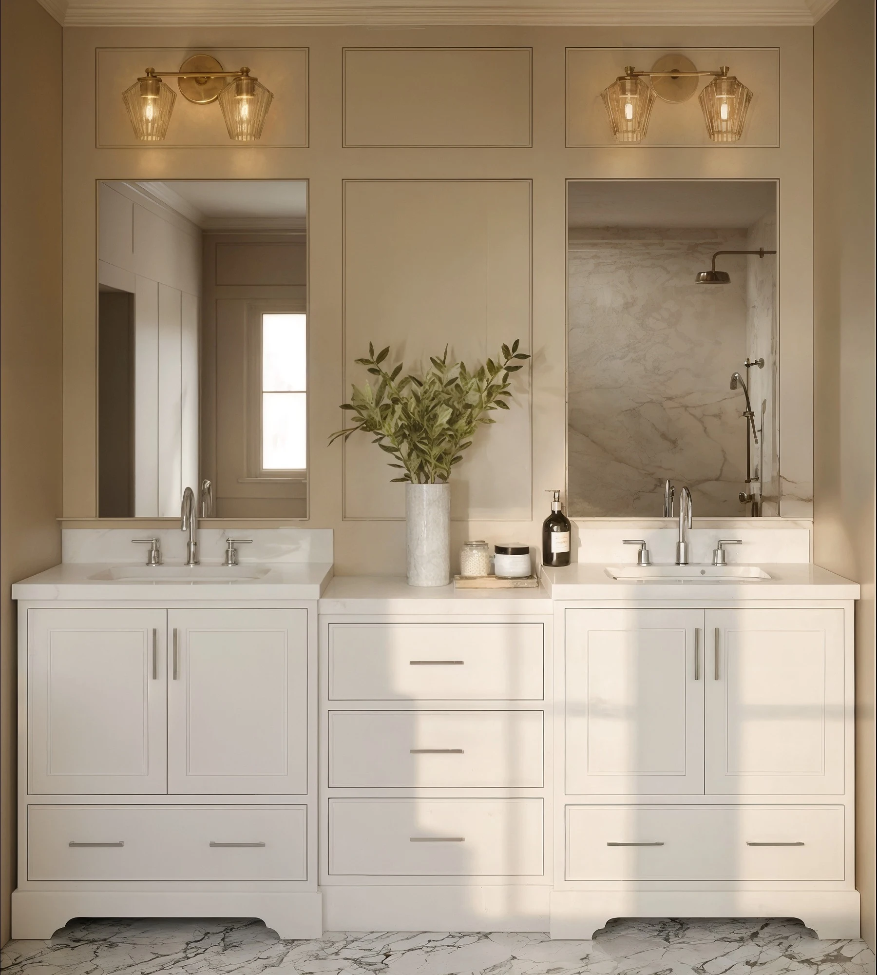 ARIEL Stafford 85 In. Double Oval Sink Bathroom Vanity Set With Center Storage Drawers With Carrara White Quartz Countertop In White