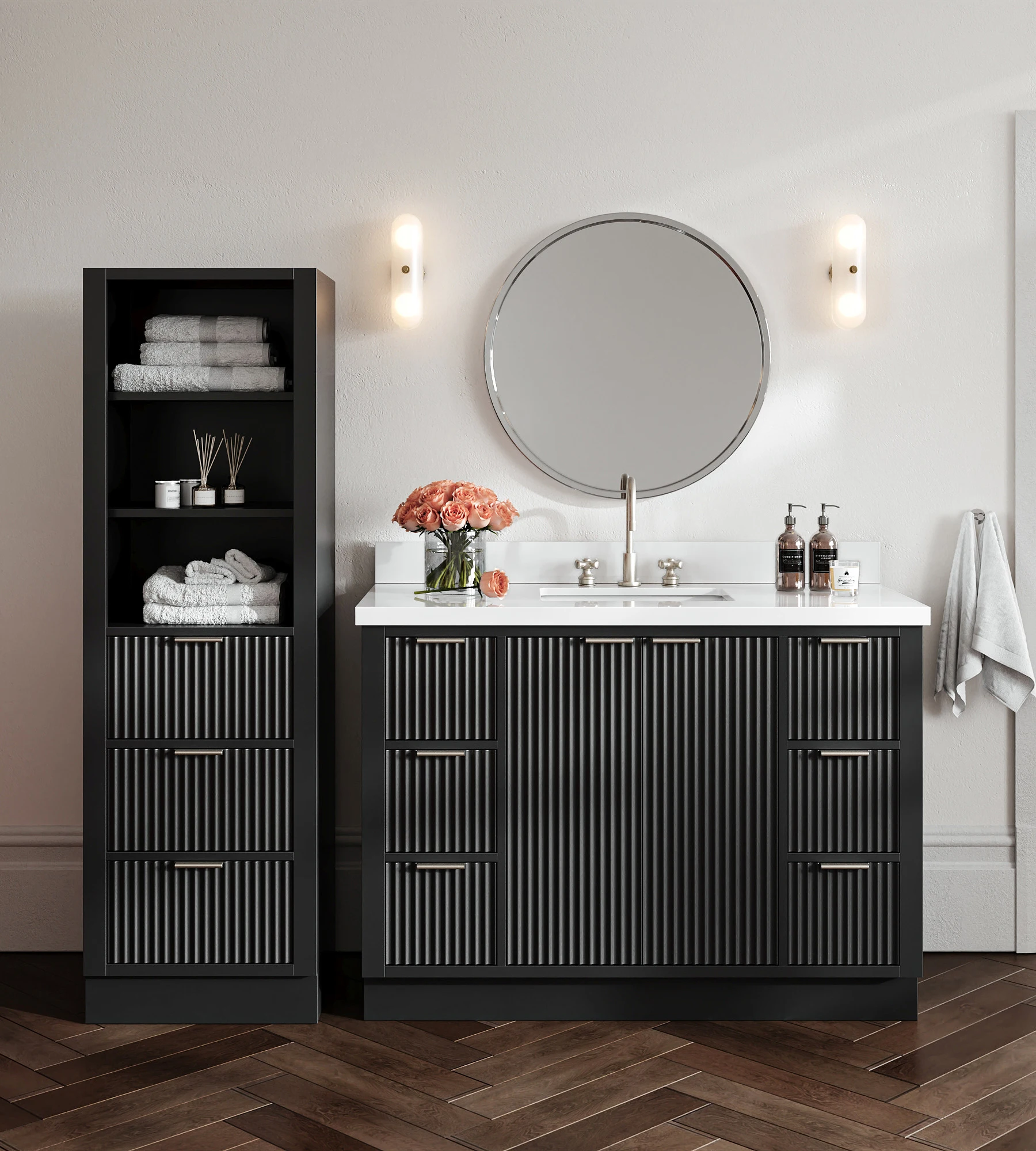 ARIEL Milan 69 Inch Single Bathroom Vanity Set With Linen Cabinet In Black