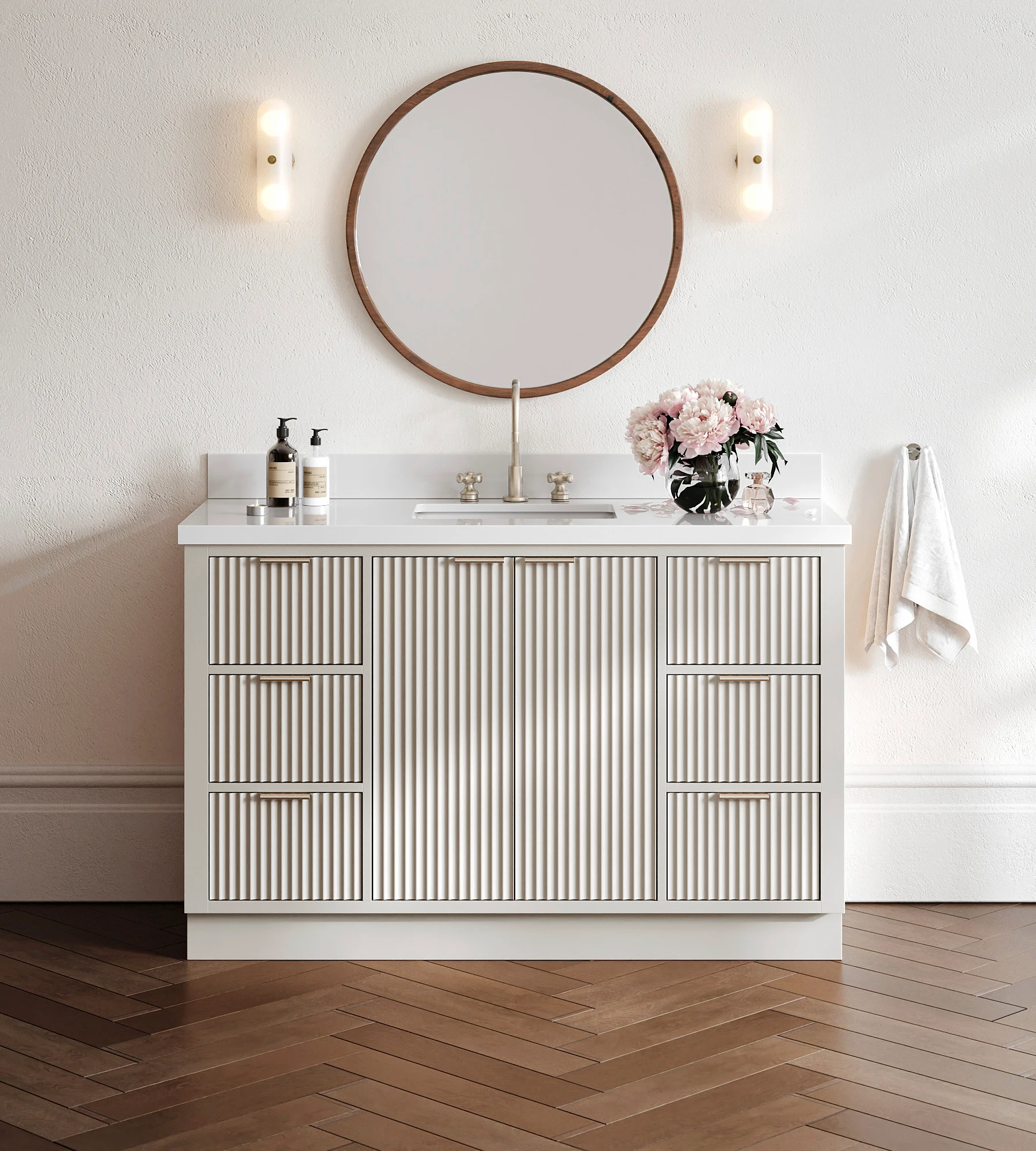 ARIEL Milan 55 Inch Single Rectangle Sink Bathroom Vanity With Pure White Quartz Countertop 1.5 Inch In Warm White