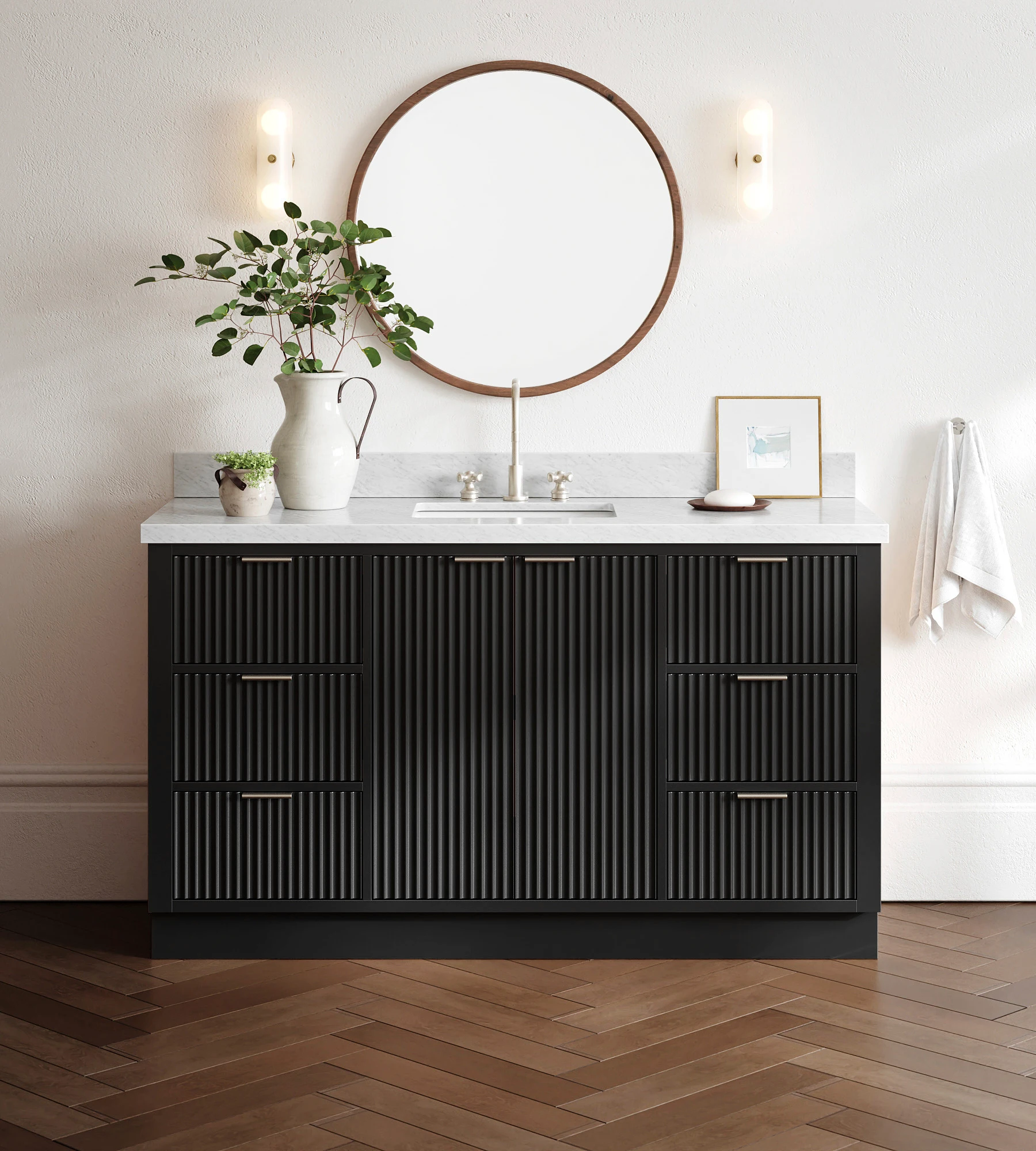 ARIEL Milan 61 Inch Single Rectangle Sink Bathroom Vanity With Carrara White Marble Countertop 1.5 Inch In Black