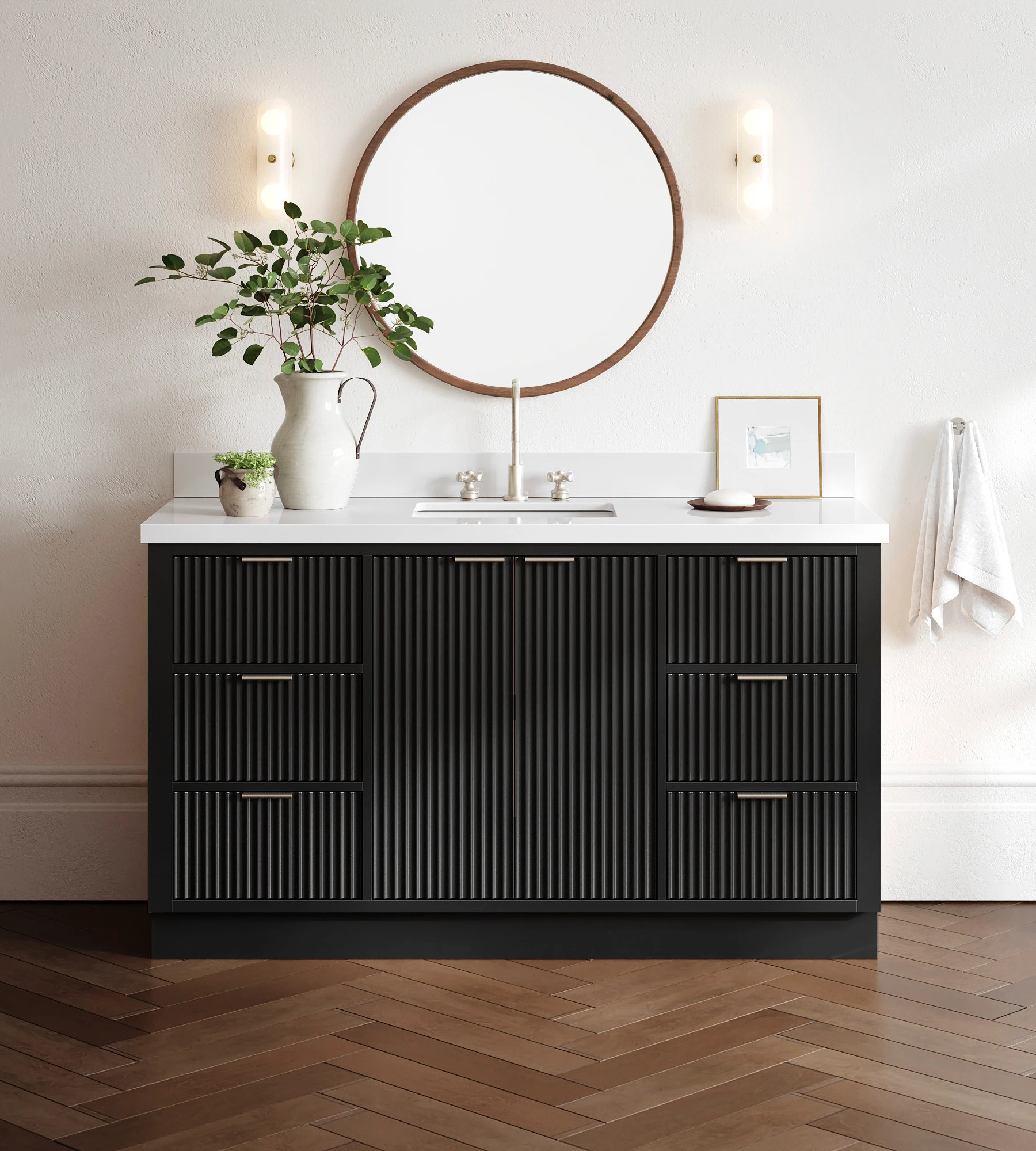 ARIEL Milan 61 Inch Single Rectangle Sink Bathroom Vanity With Pure White Quartz Countertop 1.5 Inch In Black