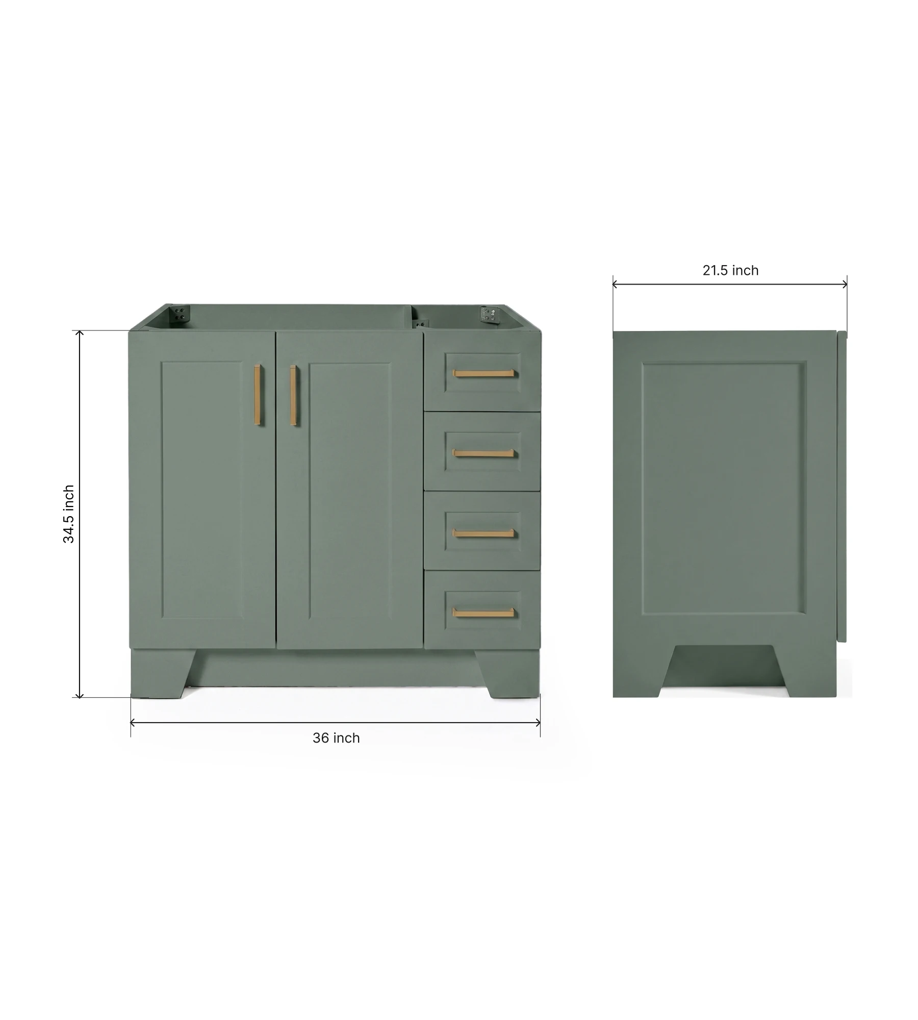 Ariel Taylor 36 Inch Left Offset Single Sink Base Cabinet in Vintage Sage Green