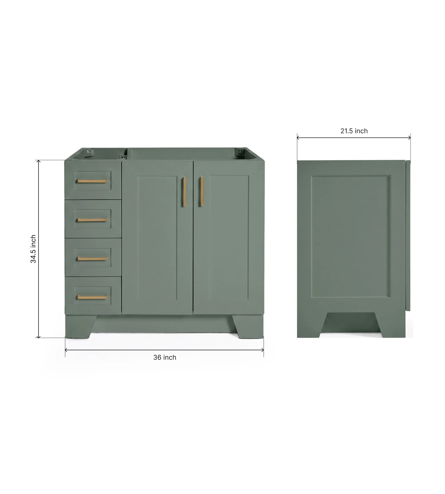 Ariel Taylor 36 Inch Right Offset Single Sink Base Cabinet in Vintage Sage Green