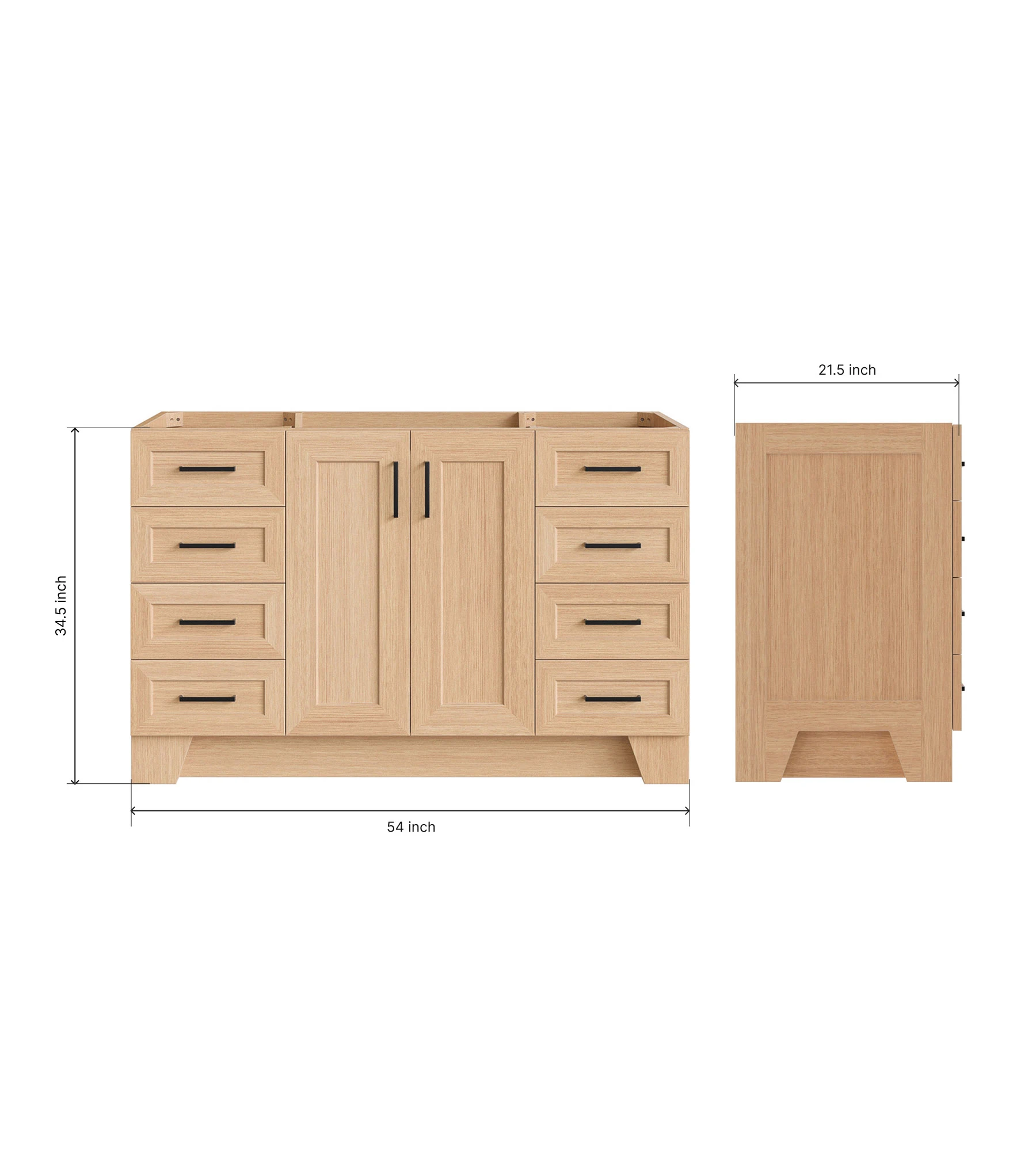Ariel Taylor 54 Inch Single Sink Base Cabinet in Oak