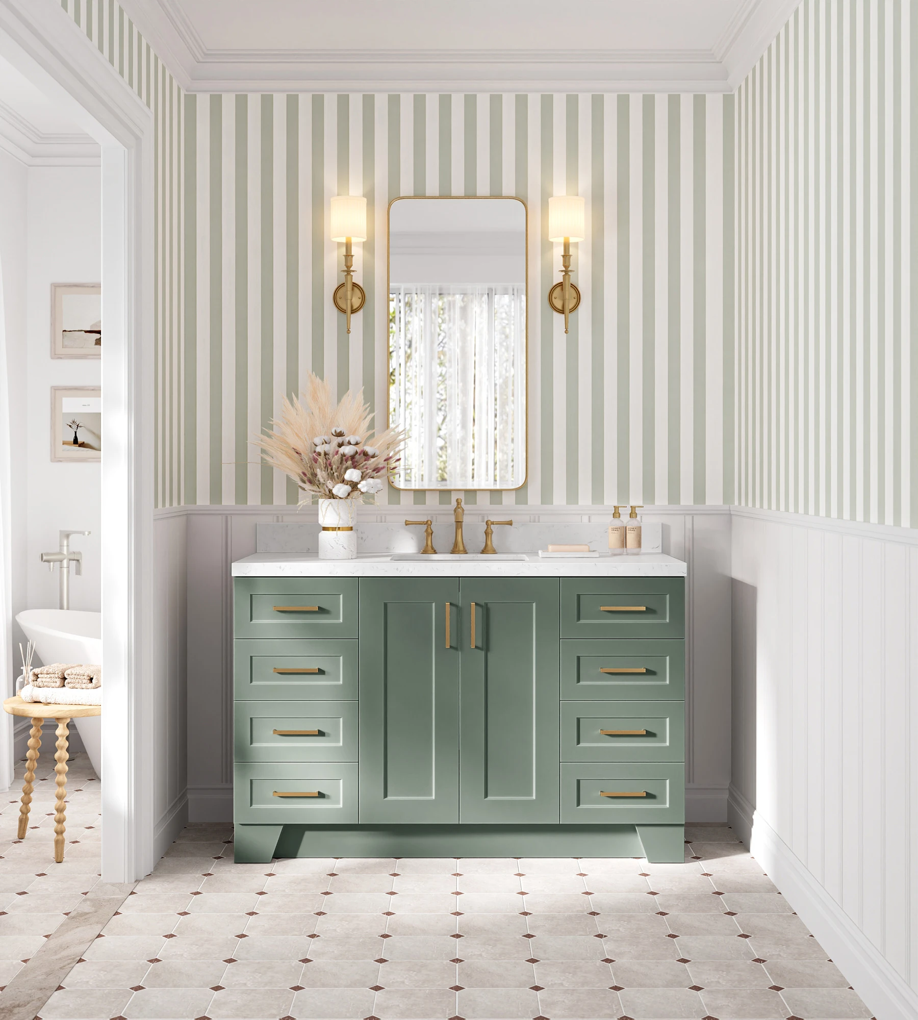 Ariel Taylor 54 Inch Single Sink Base Cabinet in Vintage Sage Green