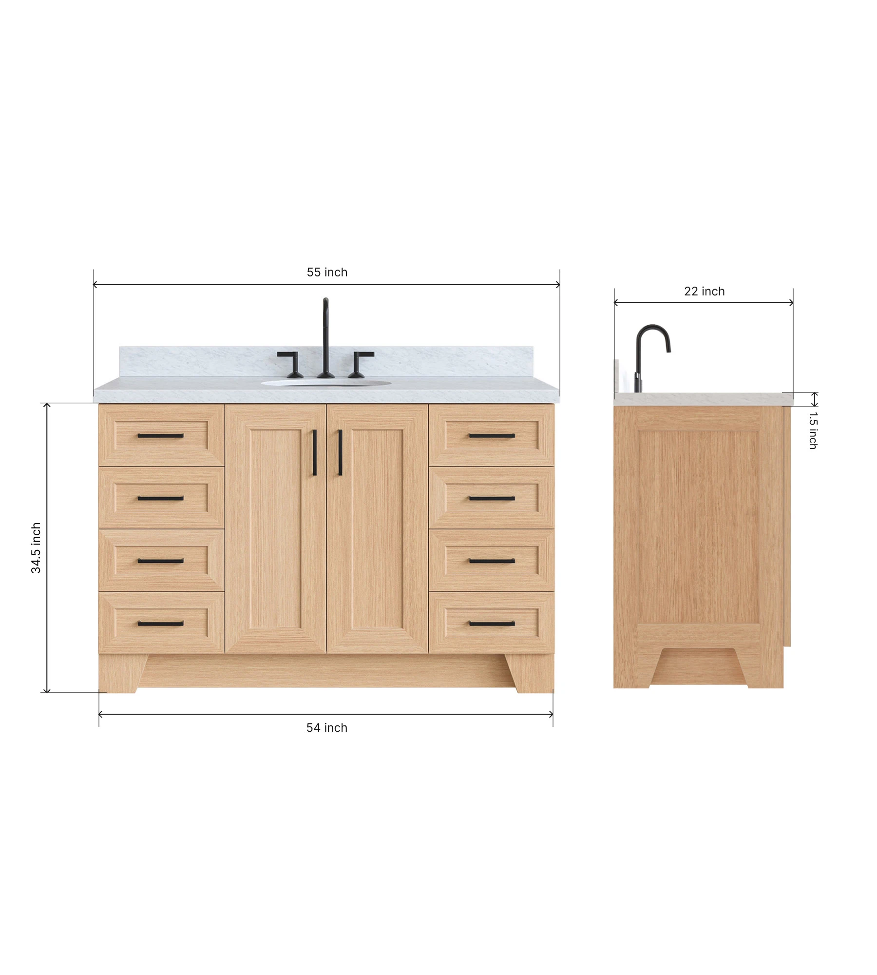 Ariel Taylor 55 Inch Single Oval Sink Bathroom Vanity with Carrara White Marble Countertop 1.5 Inch in Oak